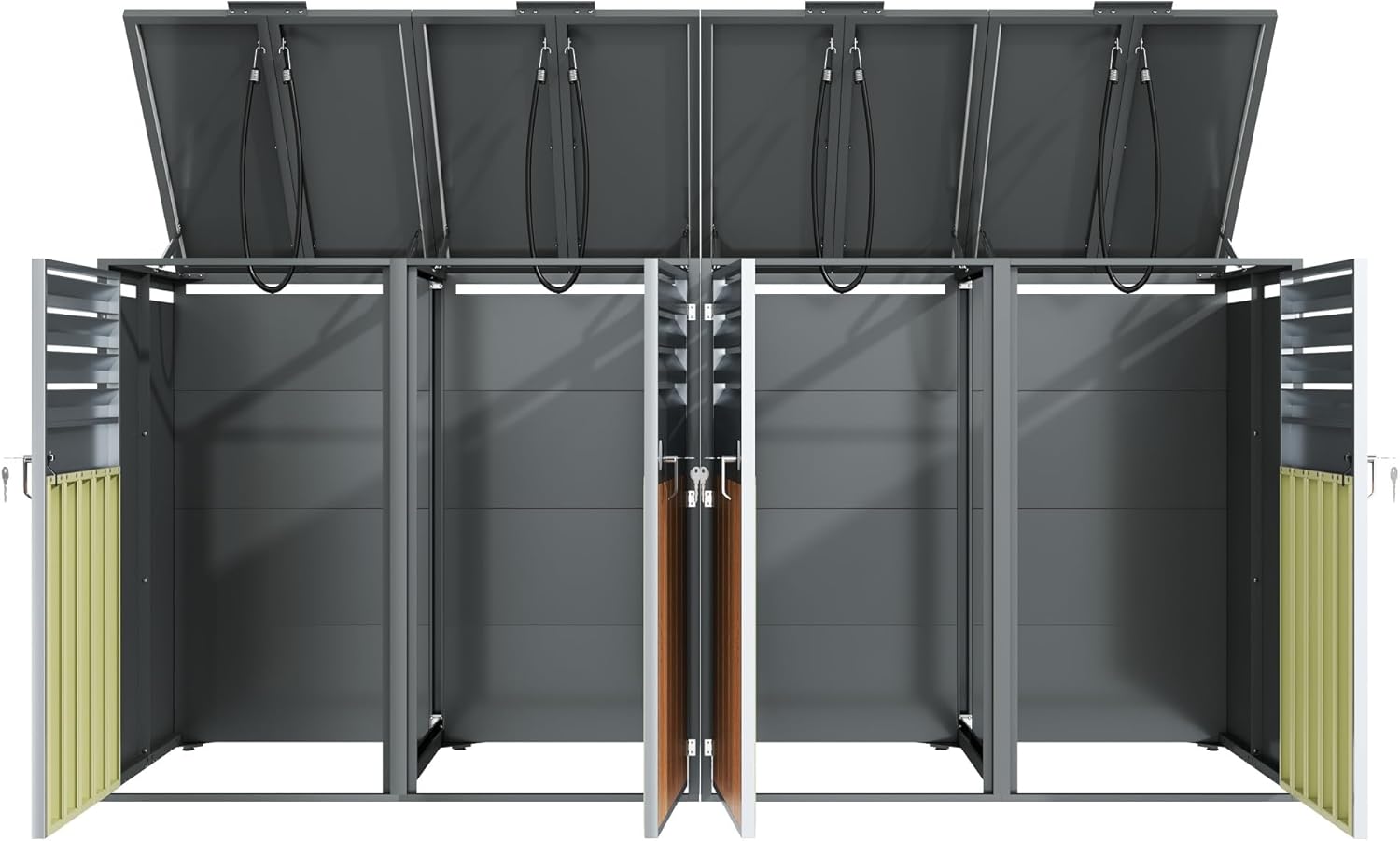 Mülltonnenbox 4Er für 4 Mülltonne Bis 240L mit Klappdeckel, Lüftungsöffnung Mit Lamellen, Trash Storage Compartments,Abschließbar, Zwei Türen, Garten Müllbox, Mülltonnenverkleidung,4 Bin