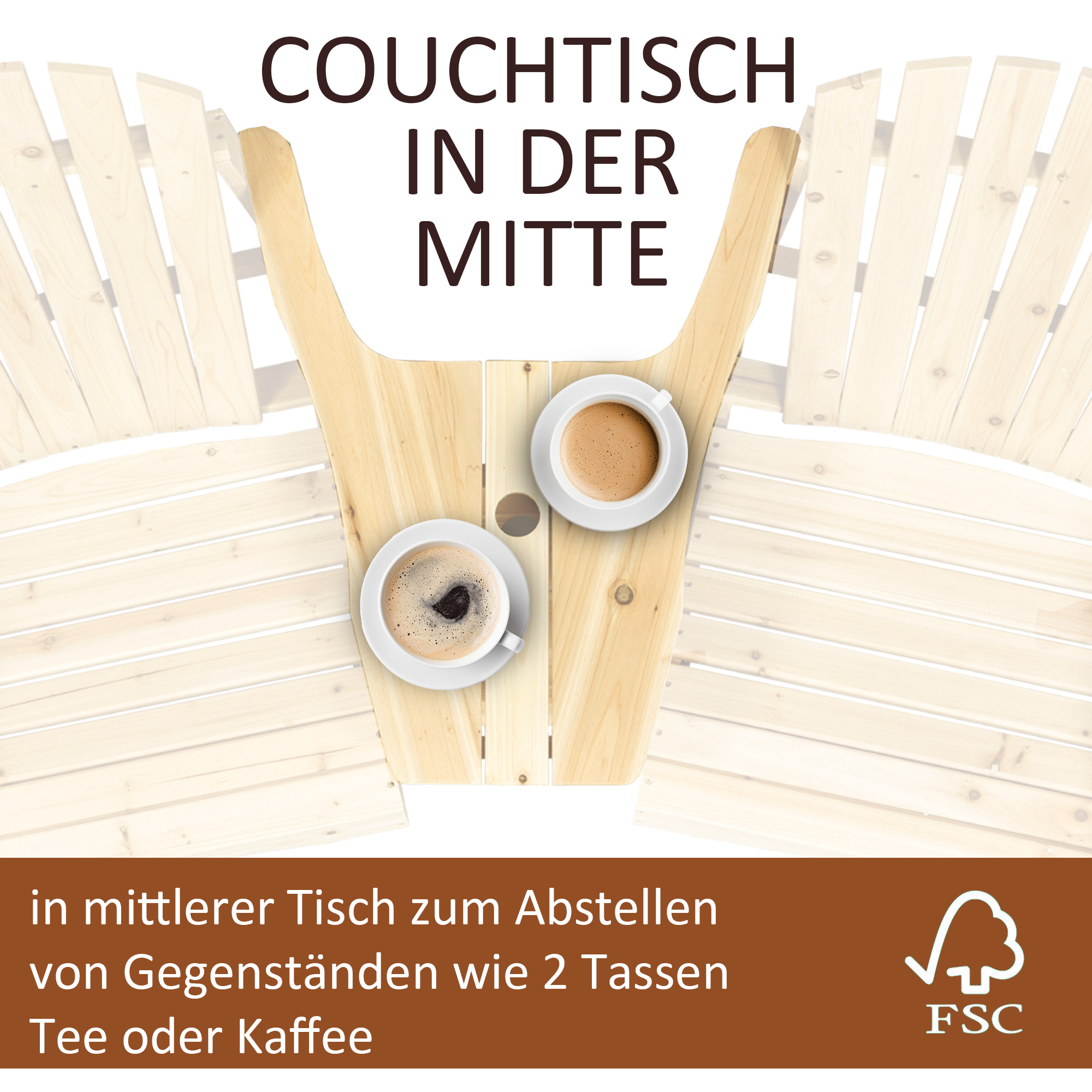 2 tuinstoelen met bijzettafel naturel dennenhout 178 x 87 x 92 cm