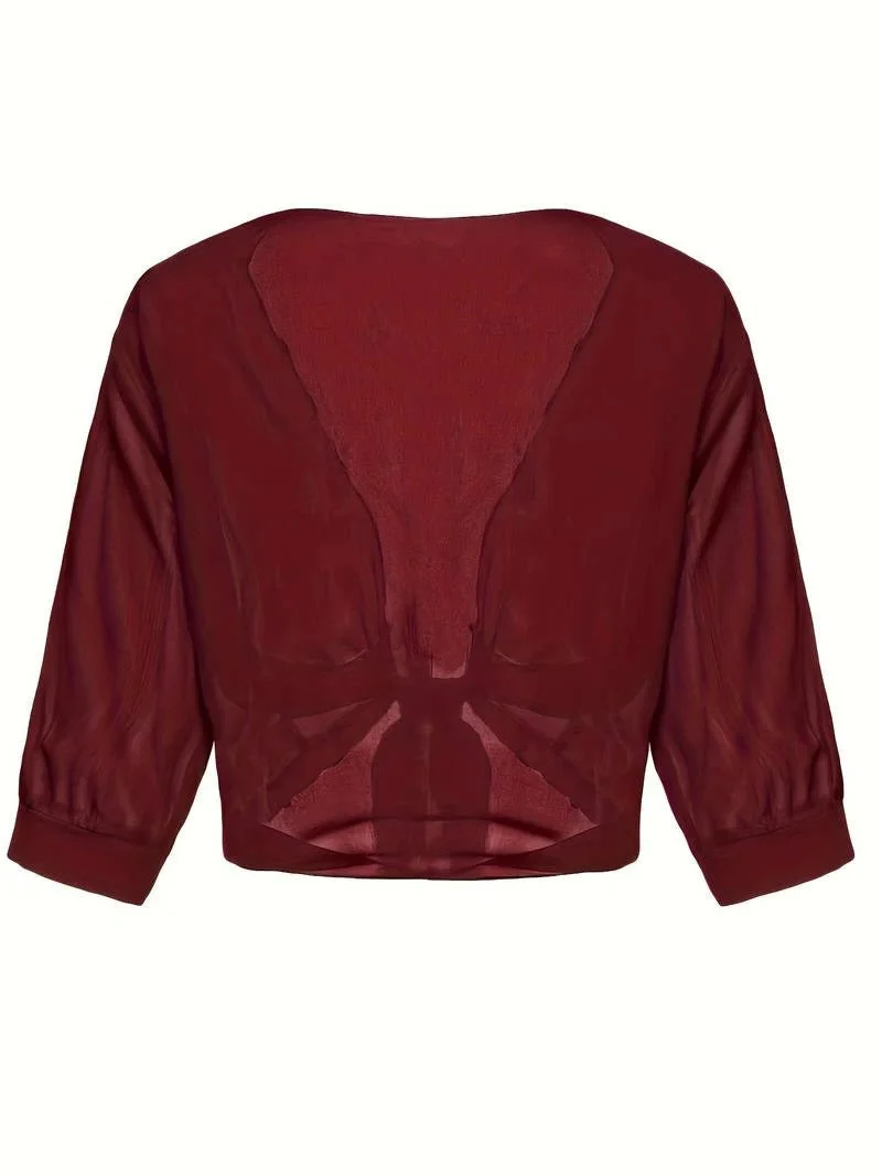 Transparente Damen-Bluse mit Bindeknoten und 3/4-?rmeln