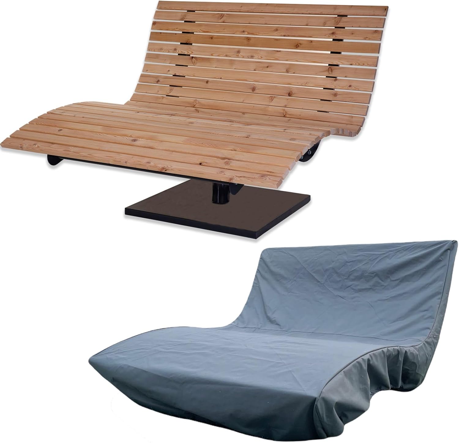 Waldsofa Swing + Schutzhülle, drehbar 360°, Lärche, für 2-3 Personen, Sonnenliege, Wellenliege, Relaxliege, Himmelsliege, Holzliege für den Garten