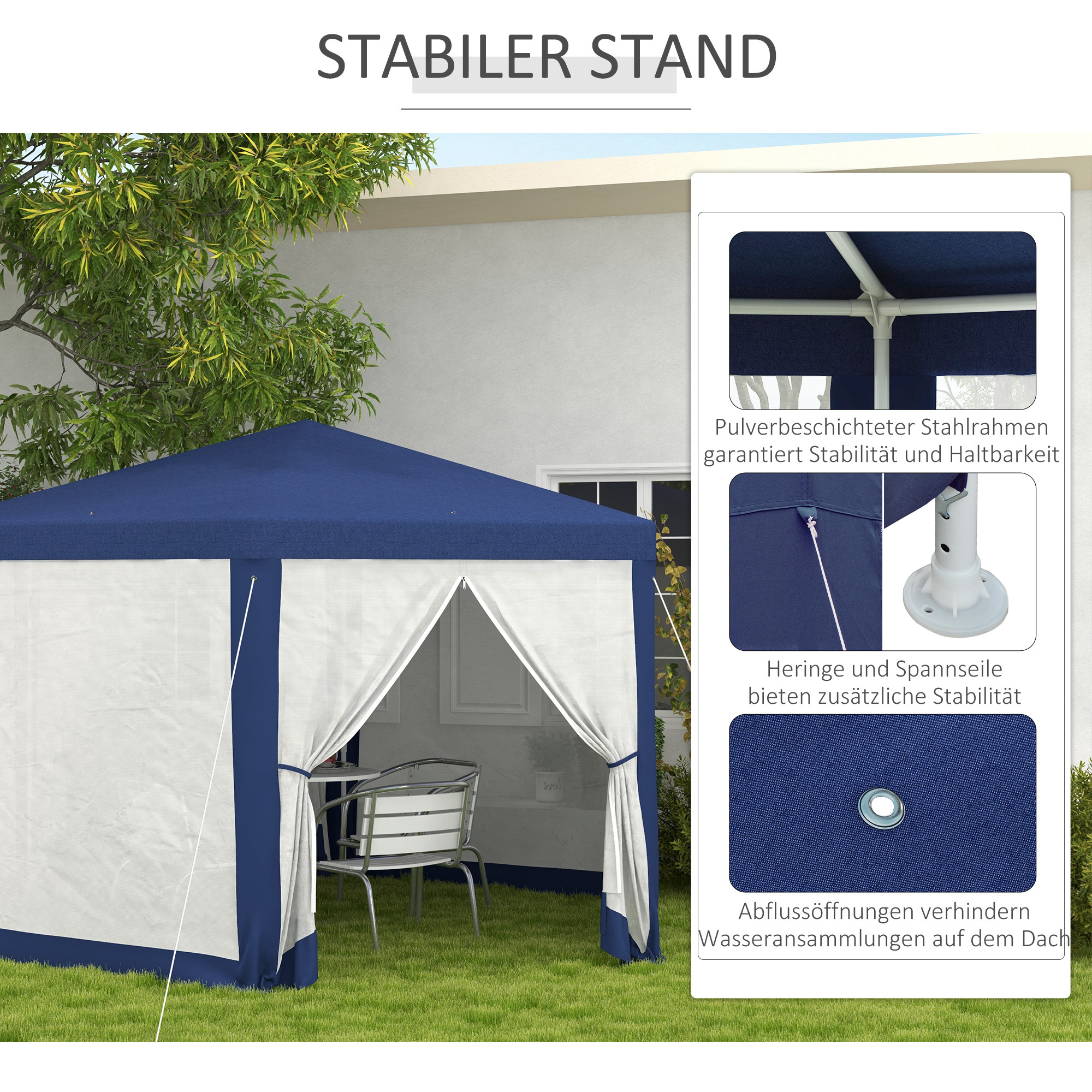 Tuinpaviljoen, 6-hoekig, Muskietennetten, Metalen Frame, 3,94x3,412x2,5m, Blauw