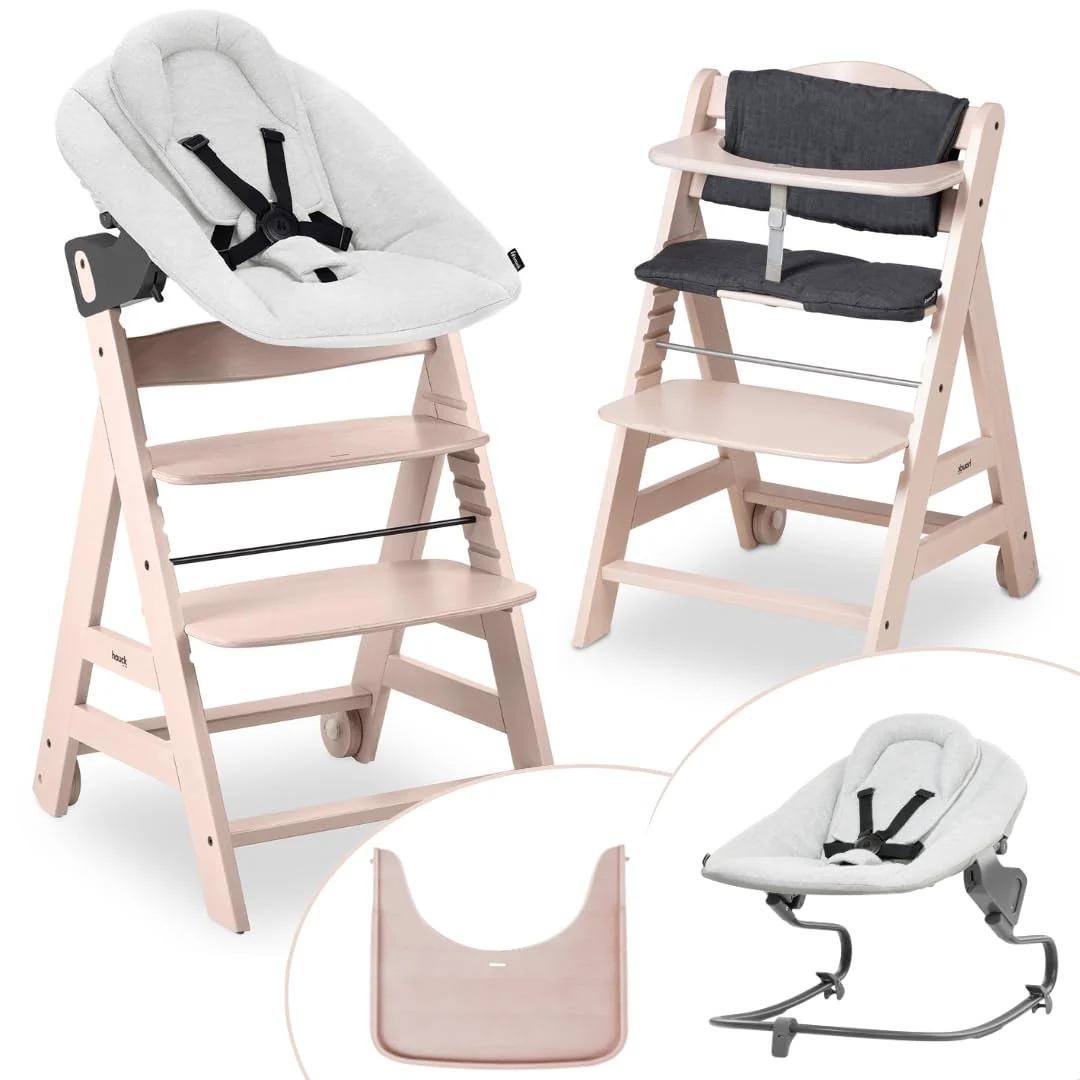 hauck kinderstoel Beta+ Newborn Set Premium Dark Grey - Kinderstoel set vanaf de geboorte met New Born opzetstuk Bouncer, zitkussen en eetblad - Dark Grey