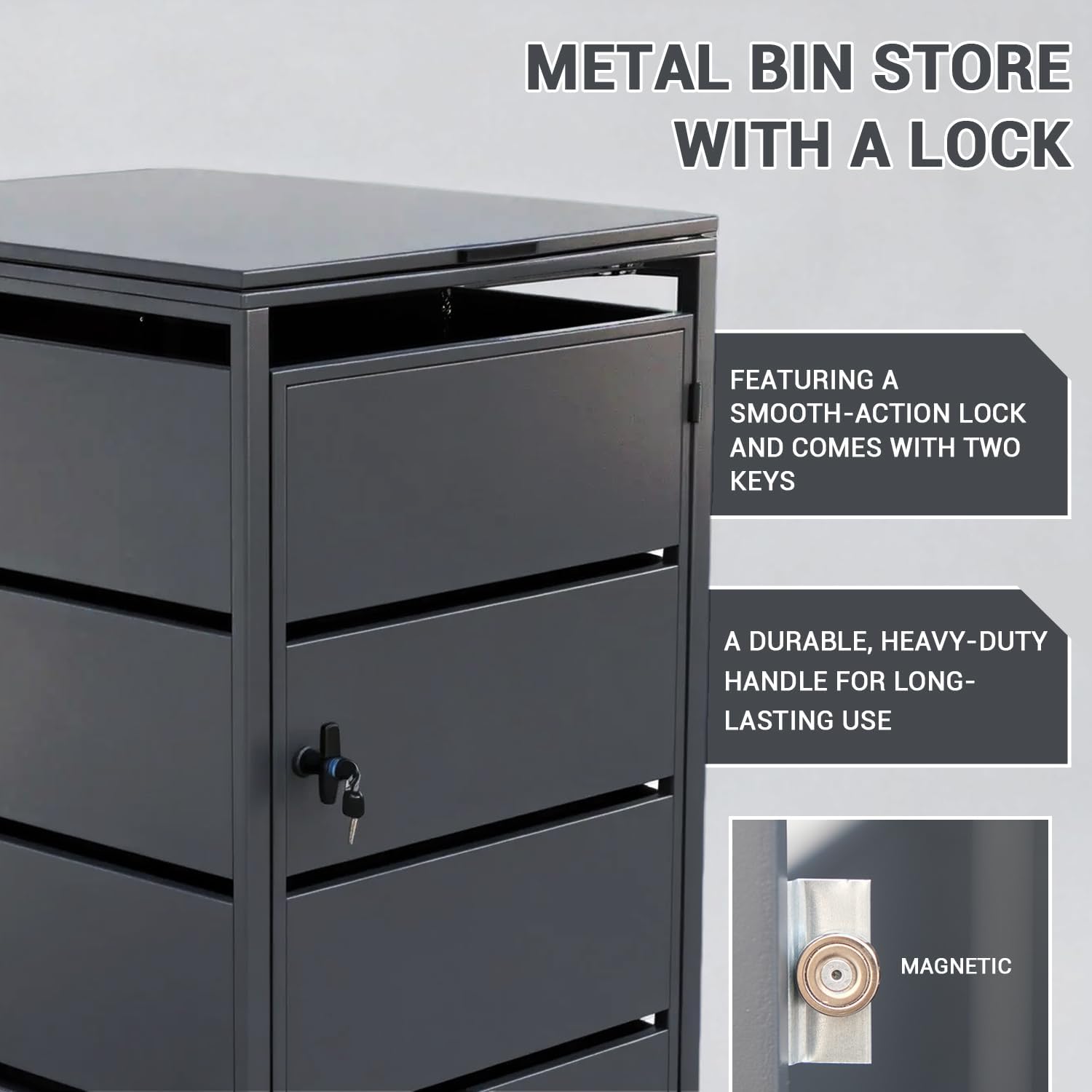 Metallene Mülltonnenbox für 240L-Tonne, robuste verzinkte Stahl-Mülltonnenverkleidung mit abschließbarer Tür, 78x68x115 cm Mülltonnenbox für den Außenbereich