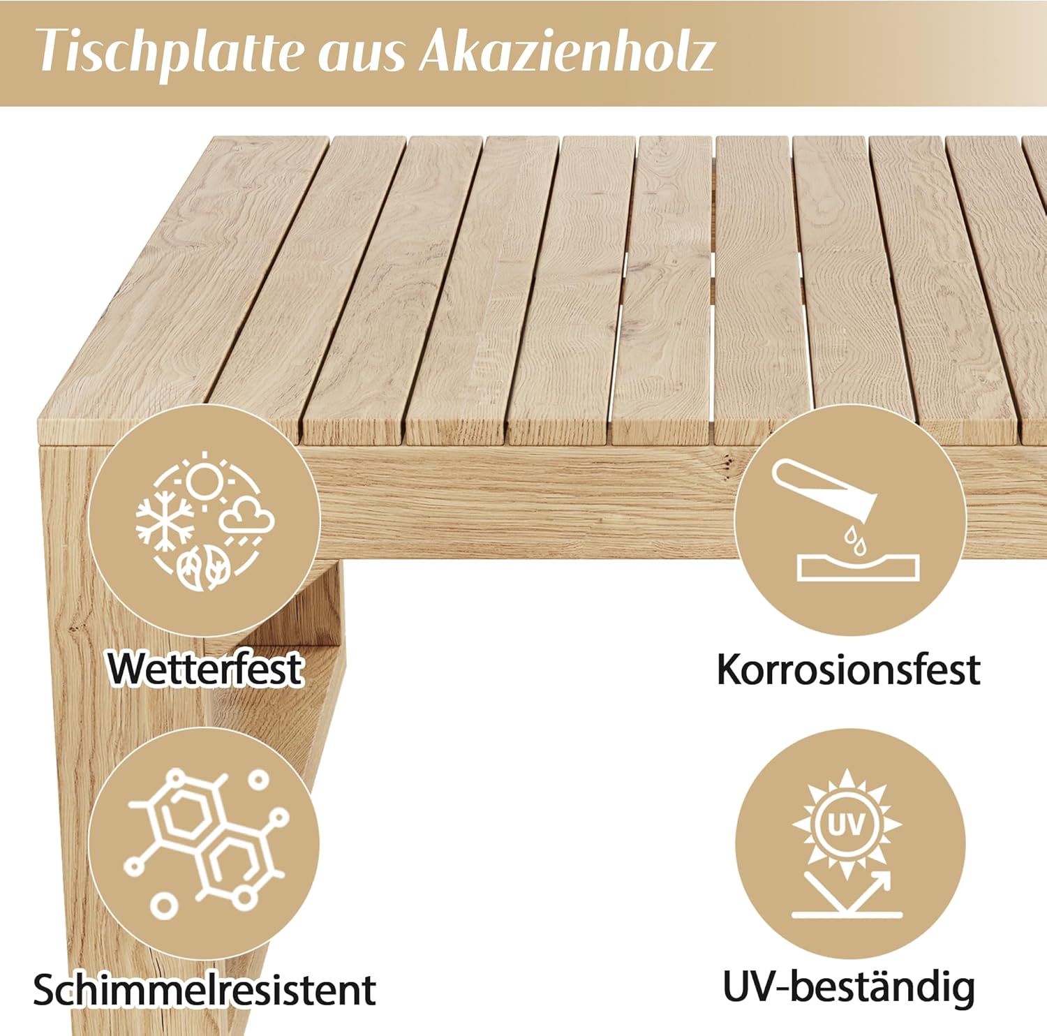 Mrwoo Gartenmöbel-Set für 4-6 Personen,Robuster Akazienrahmen,Komplett mit Dreisitzer 2 Einzelstühlen Fußhocker und Couchtisch,Natur Creme,Zeitlos Elegant,Ideal für Garten und Terrasse