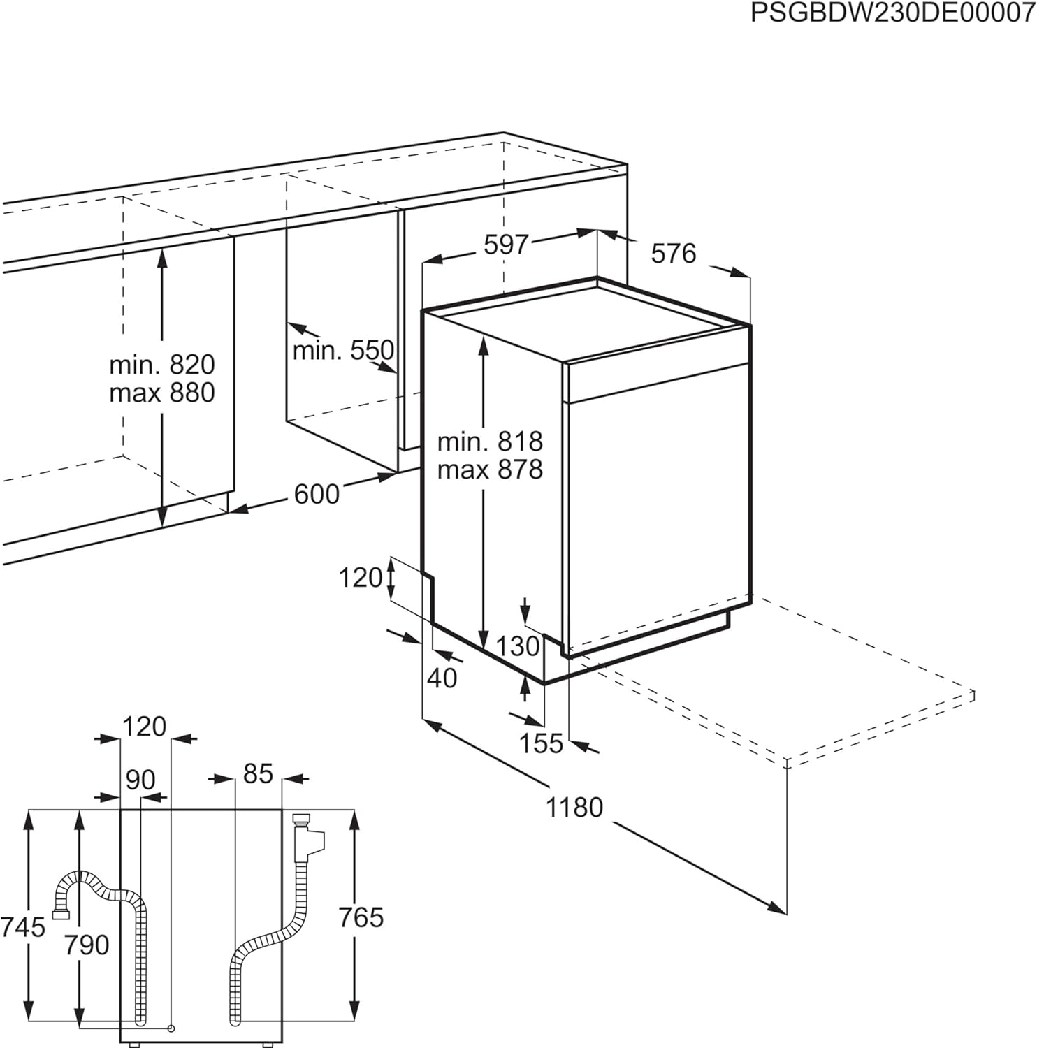 AEG Vollintegrierter Geschirrspüler 60cm, Spülmaschine Serie 7000: mit Glasschutz, Energieklasse A, Besteckschublade, personalisierte Zeit-Steuerung, leise 41dB, ComfortRails, Wasserstopp, FSE7676AP