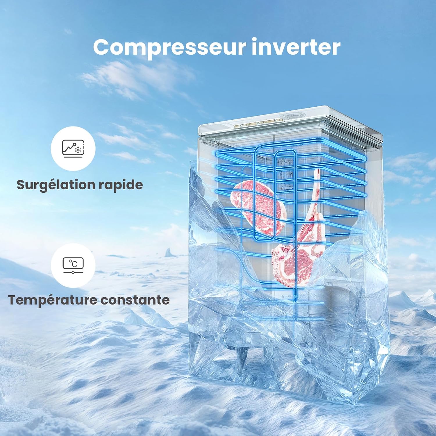 COMFEE' 99L Congelateur Coffre, Conversion Congélateur/Réfrigérateur, Blanc | Congélateur Coffre Autonome, Compresseur Inverter, Congélateur 4 Étoiles, Pour Dépendances/Garages