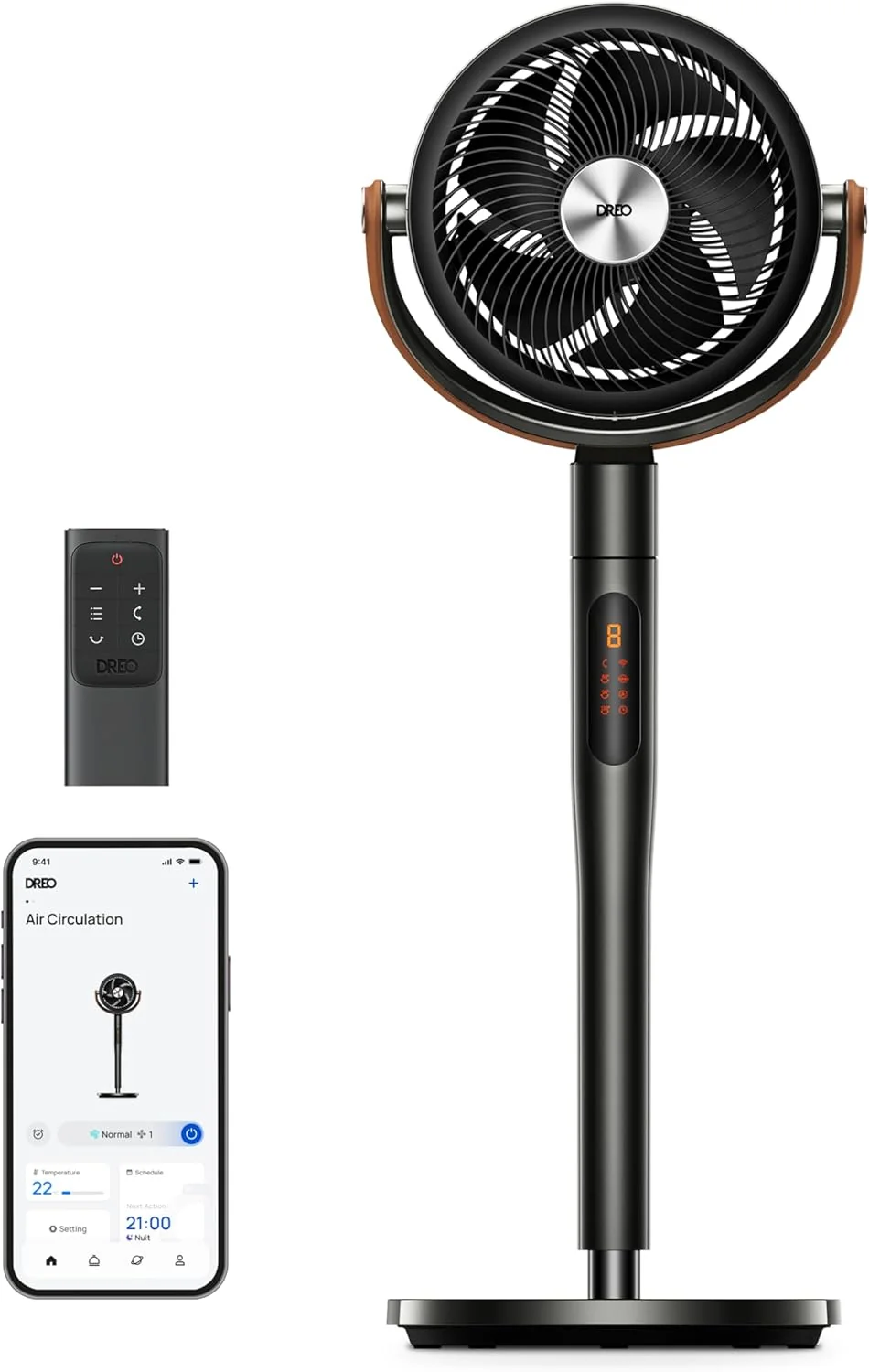 Smart Ventilateur sur Pied 25dB Silencieux, avec Télécommande, 6 Modes, 8 Vitesses, Compatible avec Alexa
