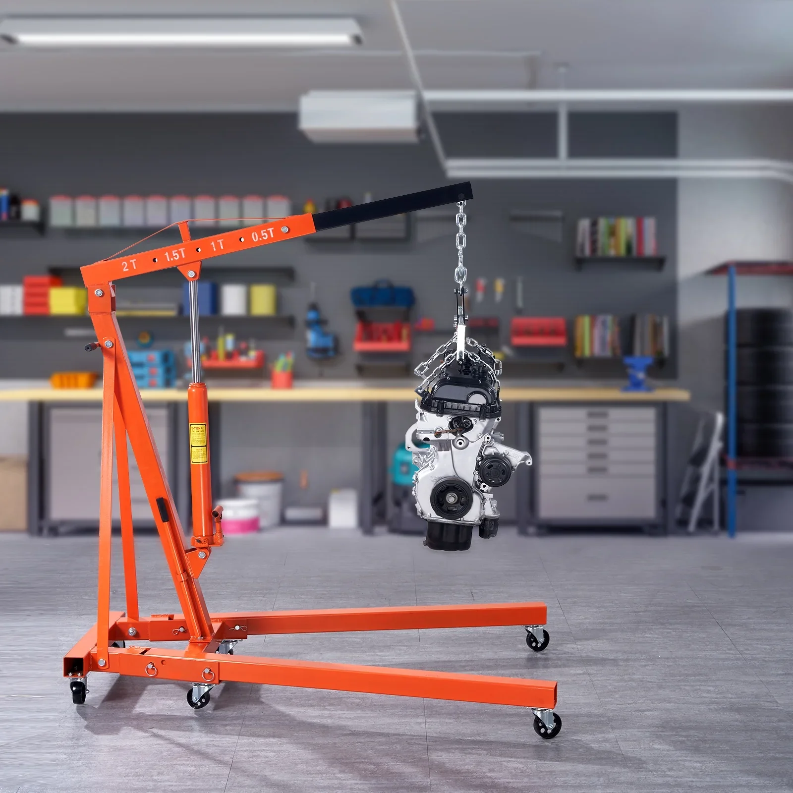 BENTISM 2T Klappbarer Motorkran Motorheber mit Wasserwaage 4400 lbs/2 Tonnen Hochleistungs-Hubsteiger Werkstattkran Alterungsbest?ndiger Motorkran
