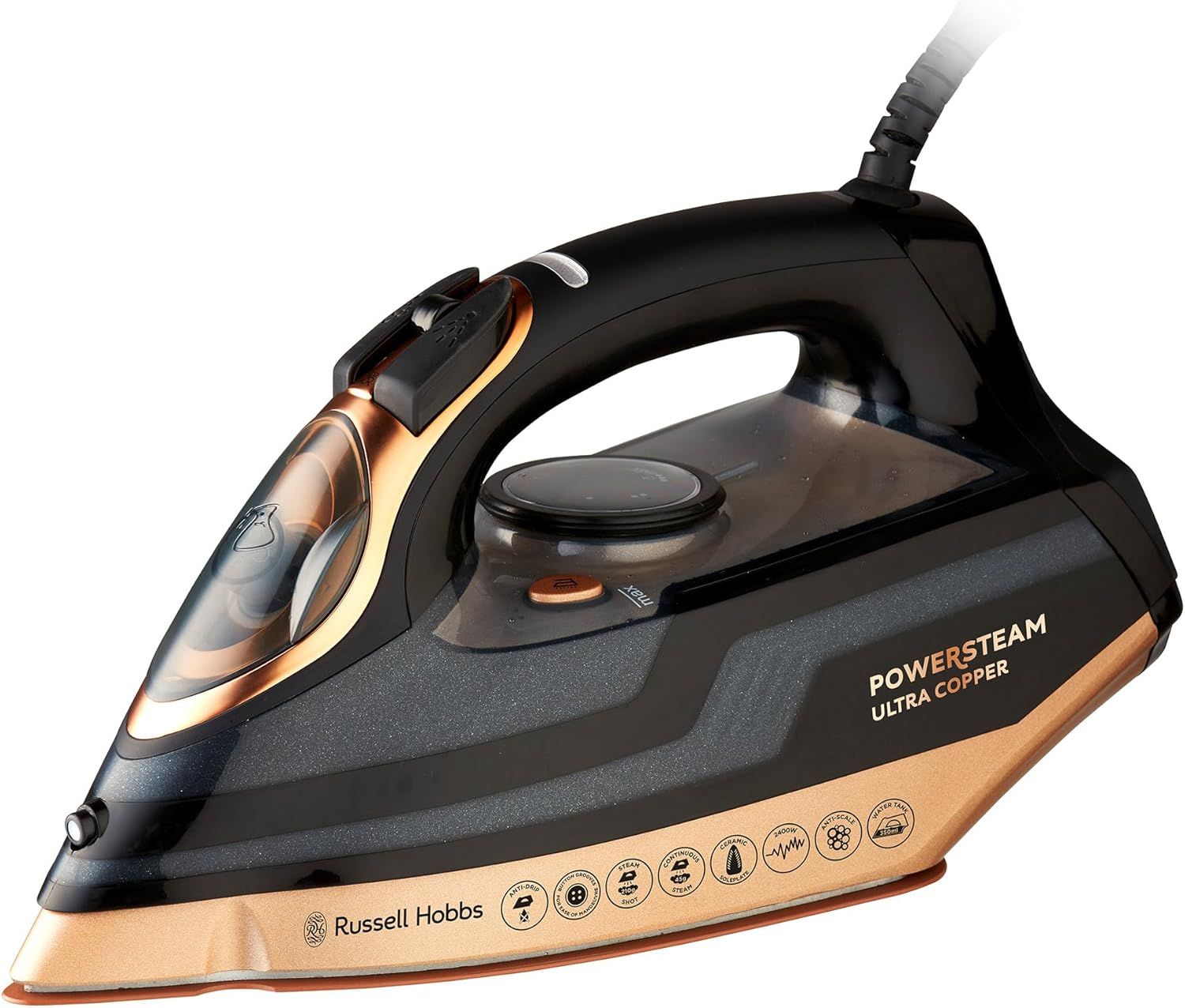 Russell Hobbs Powersteam Ultra Copper Iron with Vertical Steam, Non-Stick, 350ml Water Tank