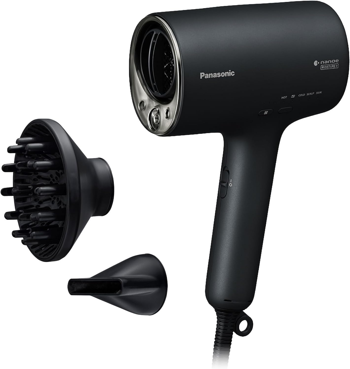 Panasonic EH-NA0J-N825 nanoe™ MOISTURE+ & Mineral Haartrockner, If Design Award, Diffusor & Konzentratordüse, Heiß- & Kalt-Wechselmodus, Pflege für Haut, Kopfhaut & Haarspitzen, 1600 W, Schwarz