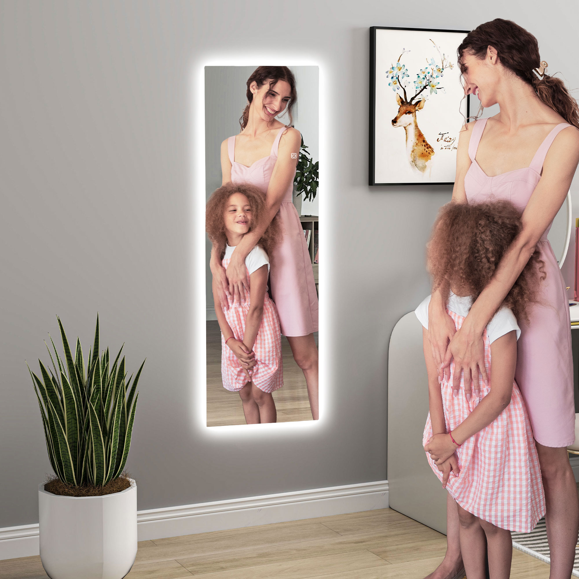 LED Volledige lichaamsspiegel, dimbaar, randloos, Touch-bediening, 40 x 120 cm