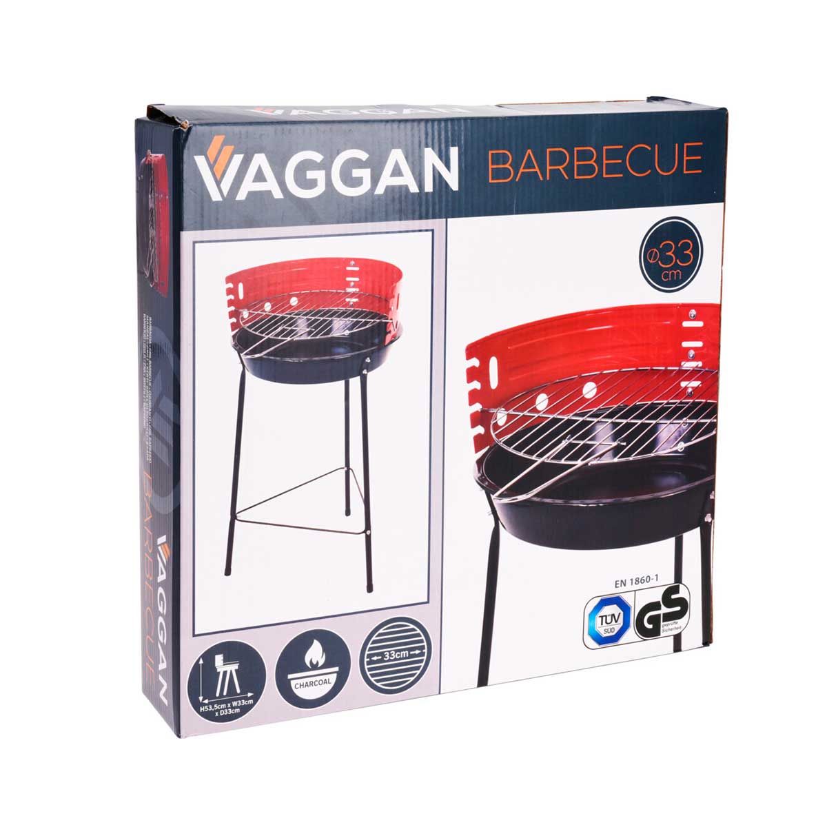 Grill stojący otwarty, czerwony/czarny, Ø33 cm