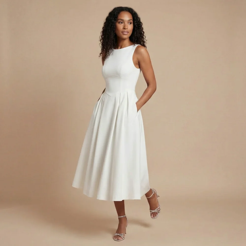 ?rmelloses Midi-Kleid mit U-Boot-Ausschnitt f��r Hochzeitsg?ste