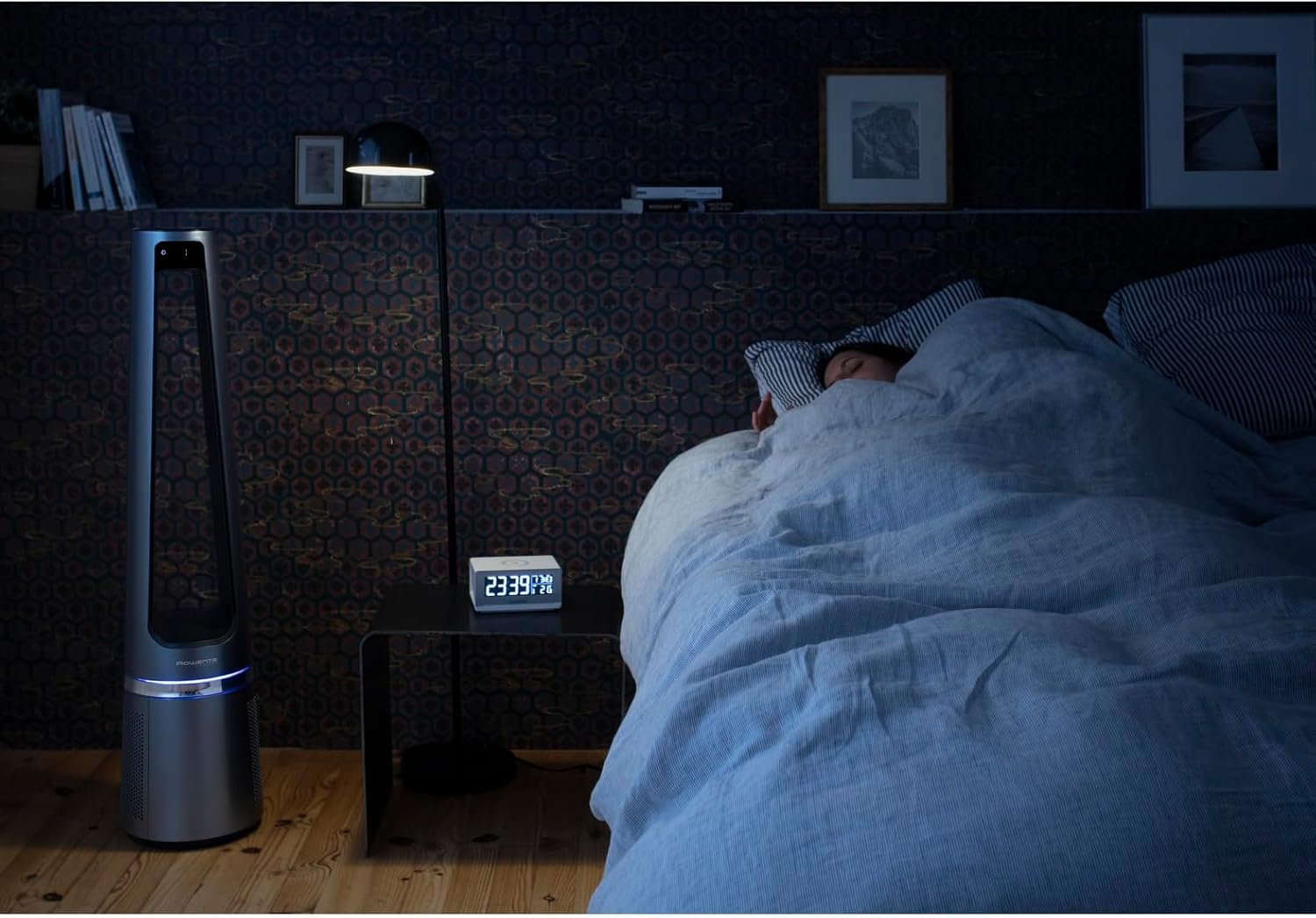 Rowenta QU5062 Eclipse 3in1 Luftreiniger, Heizlüfter, Ventilator, filtert 99,9% der Partikel, für 30 m2 Raumgröße, schnelle Heizung bis zu 35°C, automatischer Tag- und Nachtmodus, Schwarz/Grau