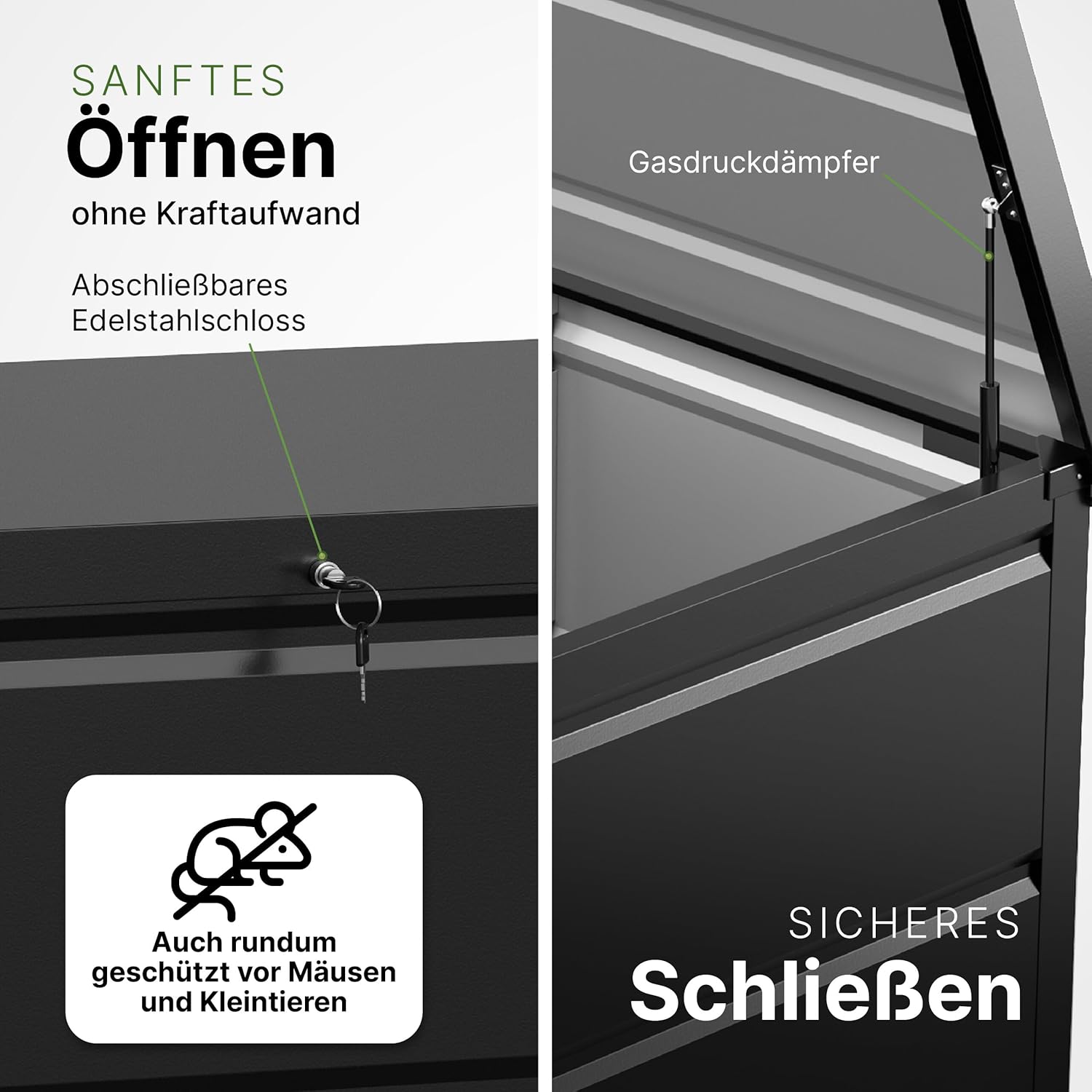 Gartenzeit® Auflagenbox 900L (148×83×82cm) – XXL Gartenbox aus pulverbeschichtem Stahl RAL 7016, wetterfest, wasserdicht & abschließbar, als Sitzbank nutzbar, Outdoor Kissenbox für Polster