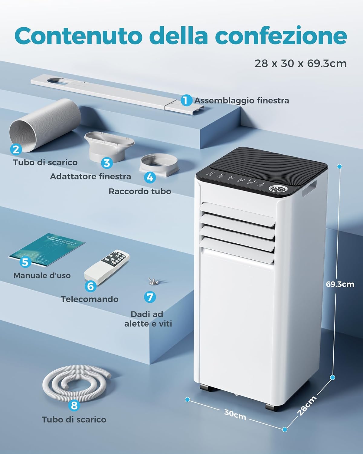 Mobile Klimaanlage 9000 BTU mit Abluftschlauch | 4-in-1 Mobiles Klimagerät | Leiser Betrieb