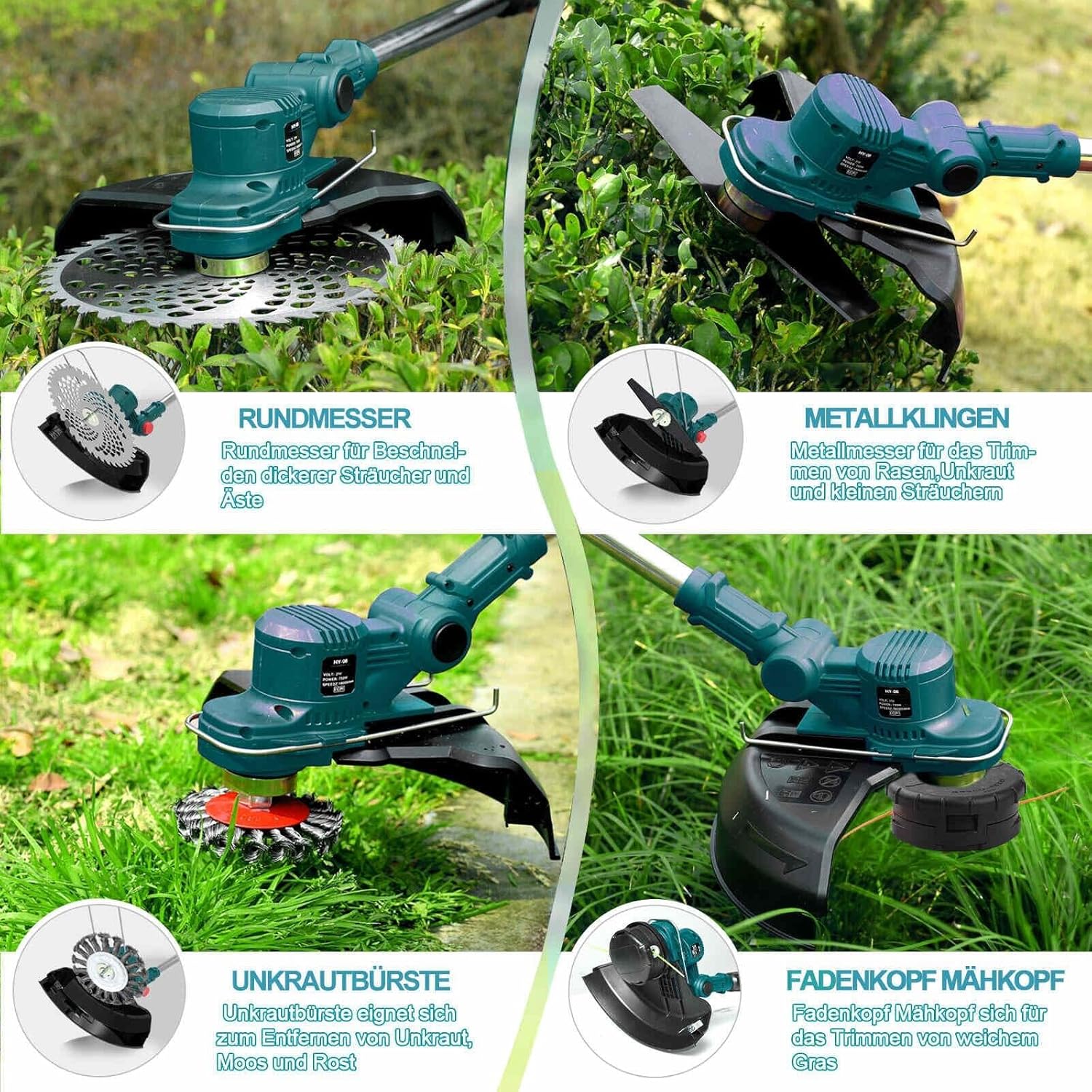 Hengriacly Grastrimmer op accu 21V, Accu grastrimmer voor Makita accu, Grastrimmer met onkruidborstel, Accu bosmaaier, Accu motormaaier - Incl. 2x4.0Ah accu & oplader, 750W borstelloze motor
