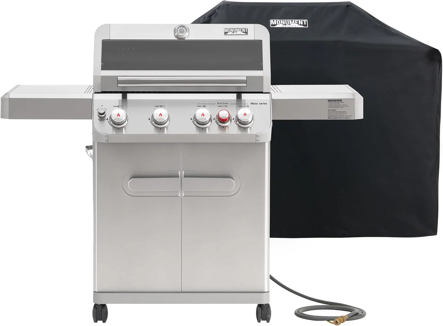 Monument Grills 4+1 Burner Natural Gas Grill with Natural Gas Hose, 50,000 BTU Stainless