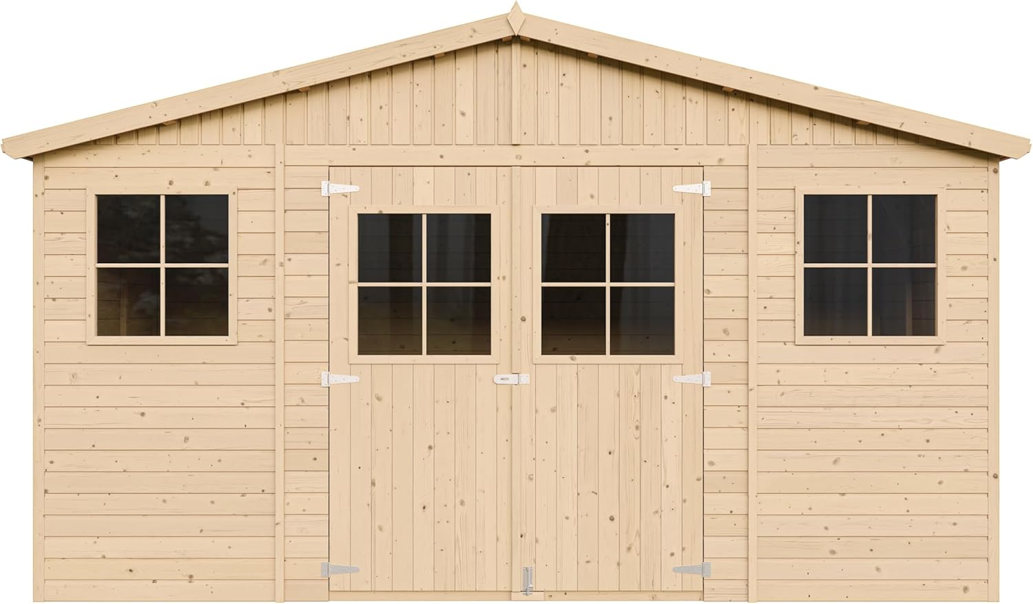 Gartenhaus Holz MIT IMPRÄGNIERTEM Boden - Geräteschuppen mit Fenstern - H246 x 418 x 320 cm/ 12 m² Naturholz-Shiplap-Schuppen - Gerätehaus - Fahrradschuppen - TIMBELA M331+331G