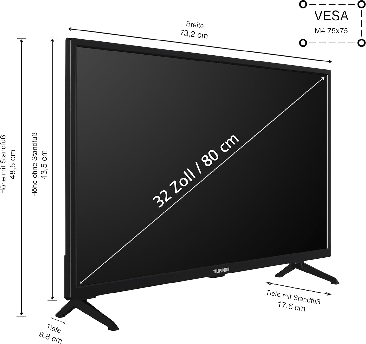 TELEFUNKEN XH32SO550SD Smart TV 32 Zoll Fernseher (HD-Ready, HDR, Triple-Tuner, DVD-Player) inkl. 6 Monate HD+