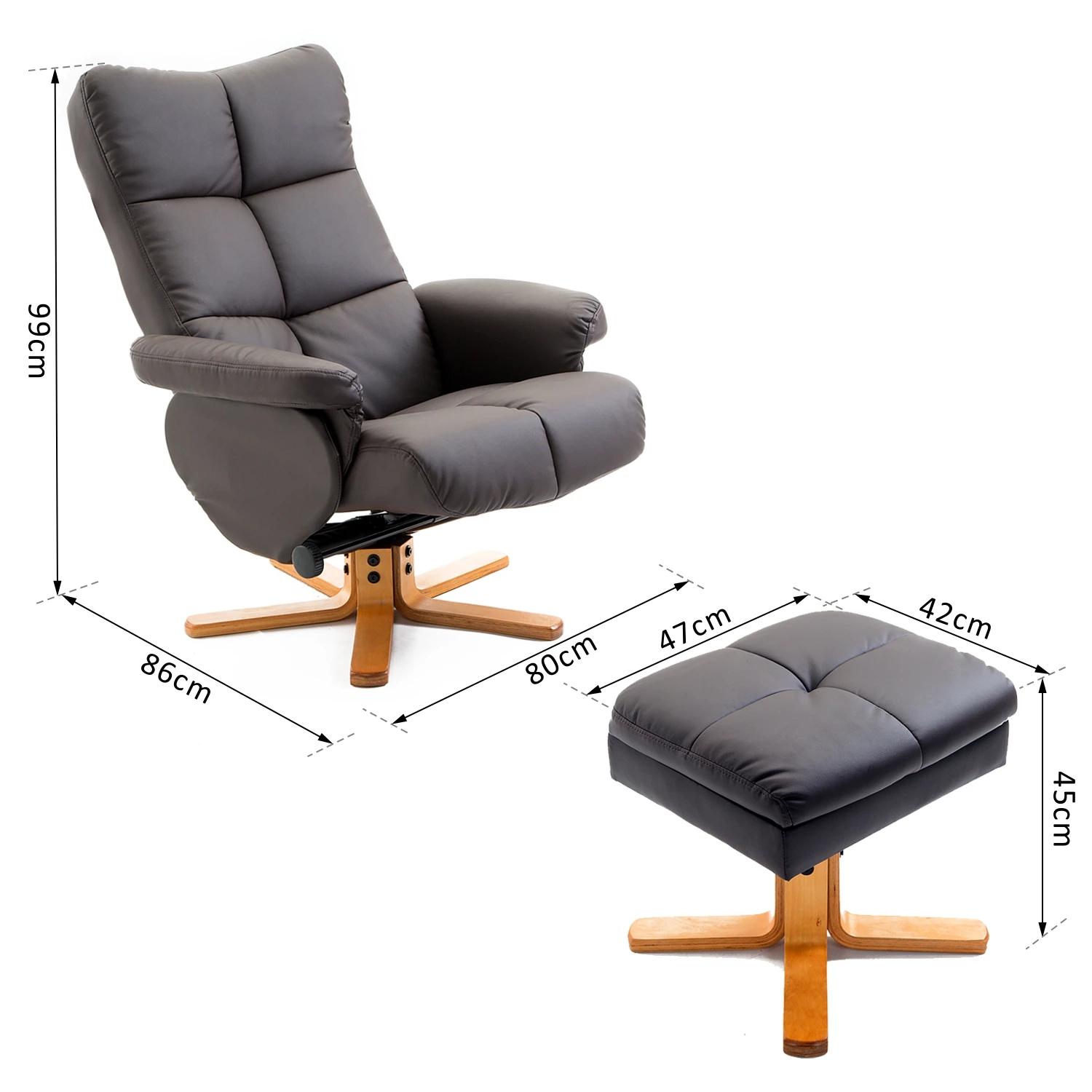Relaxstoel met kruk tv-stoel 360�� draaibaar ligfunctie hout bruin