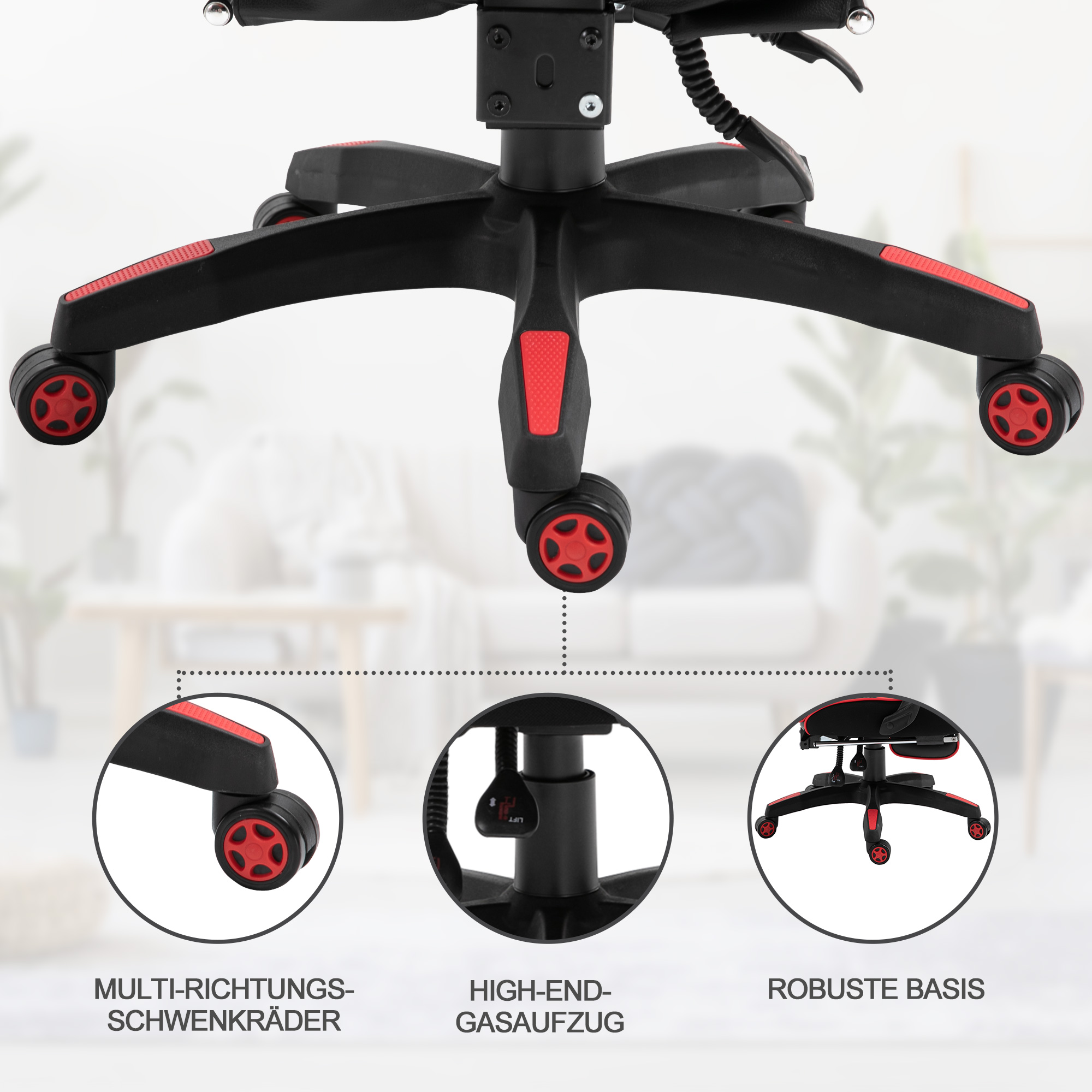 Vinsetto Ergonomische Gamingstoel met Racestijl - Uitschuifbare Voetsteun, Zwart+Rood