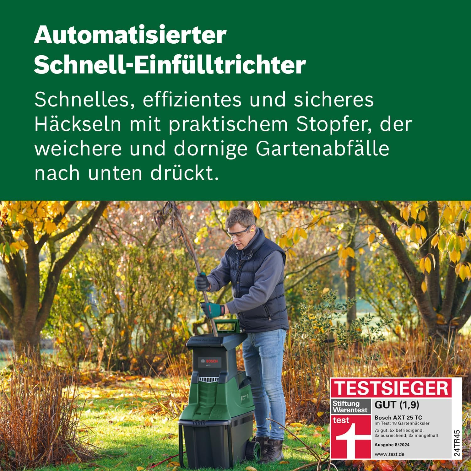 Bosch Turbinenhäcksler AXT 25 TC (2.500 W, geeignet für Holz und harte Gartenabfälle, integrierte Fangbox 53 l, in Karton)