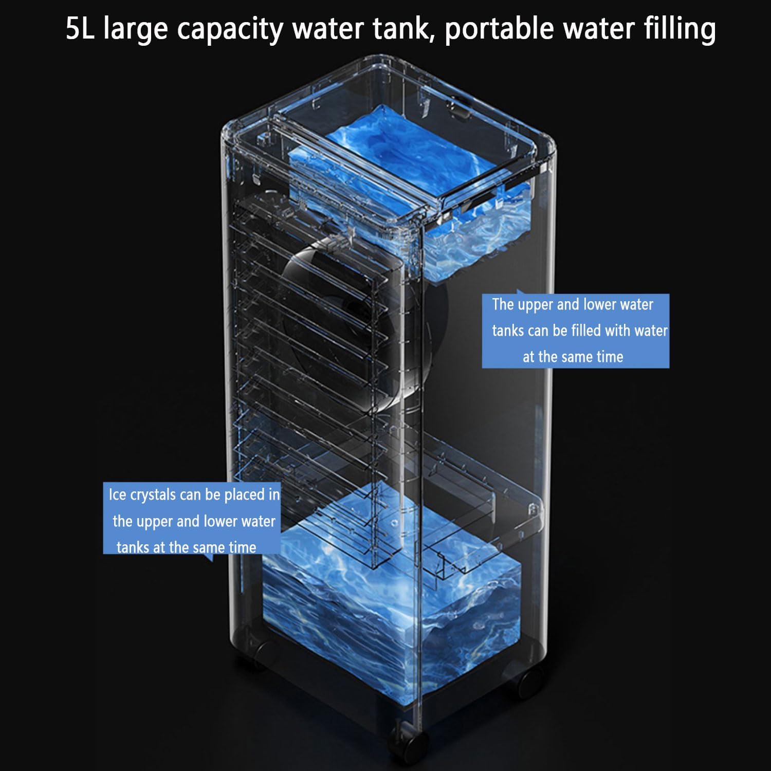 Klimaanlage mobil Luftkühler Mobiles Klimageräte 5L Ventilator mit 3Windgeschwindigkeiten Wassertank 12H Timer Abnehmbare Wassertank Leise Luftkühler Air Conditioner für Schlafzimmer Büro
