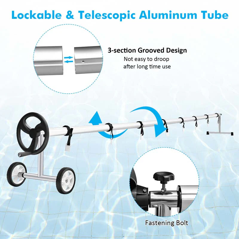 18 Ft Solar Pool Cover Reel Set With Hand Crank Amp Wheels Aluminum Solar Swimming Inground Cover Blanket Reel Roller - High Quality Set For Everyday Use