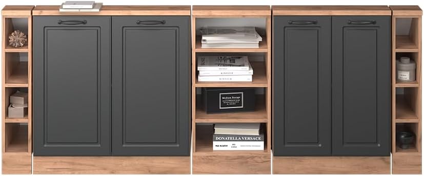 Vicco Dachschrägenschrank-Set Rion, Anthrazit Landhaus/Goldkraft Eiche, 5er Set