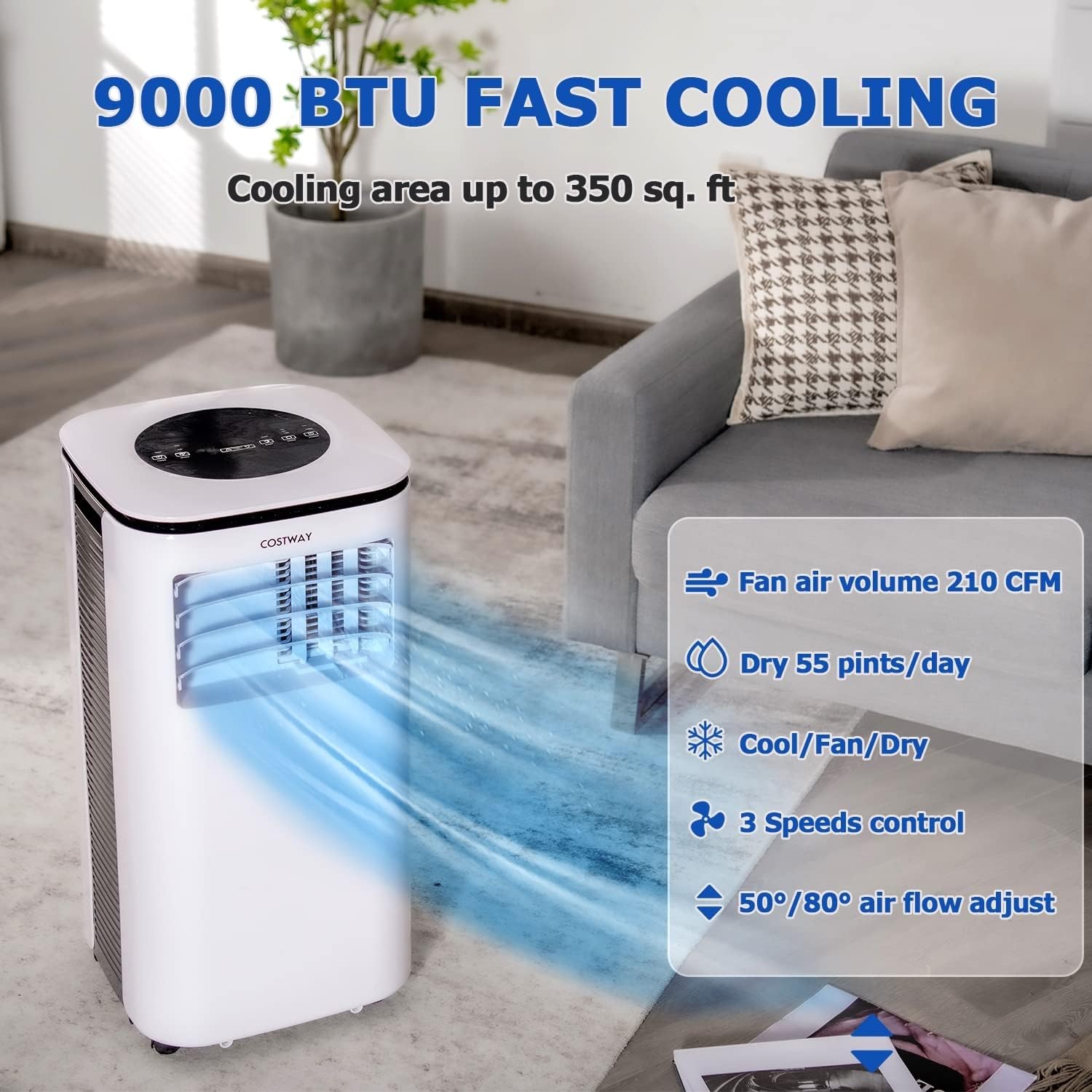 ARLIME 9.000 BTU (6500 BTU SACC) Tragbarer Luftentfeuchter Klimaanlage, tragbare AC-Einheit mit Fernbedienung, kühlt bis zu 350 Quadratmeter, Boden-Klimaanlage mit Fenster-Kit für Zimmer, Büro