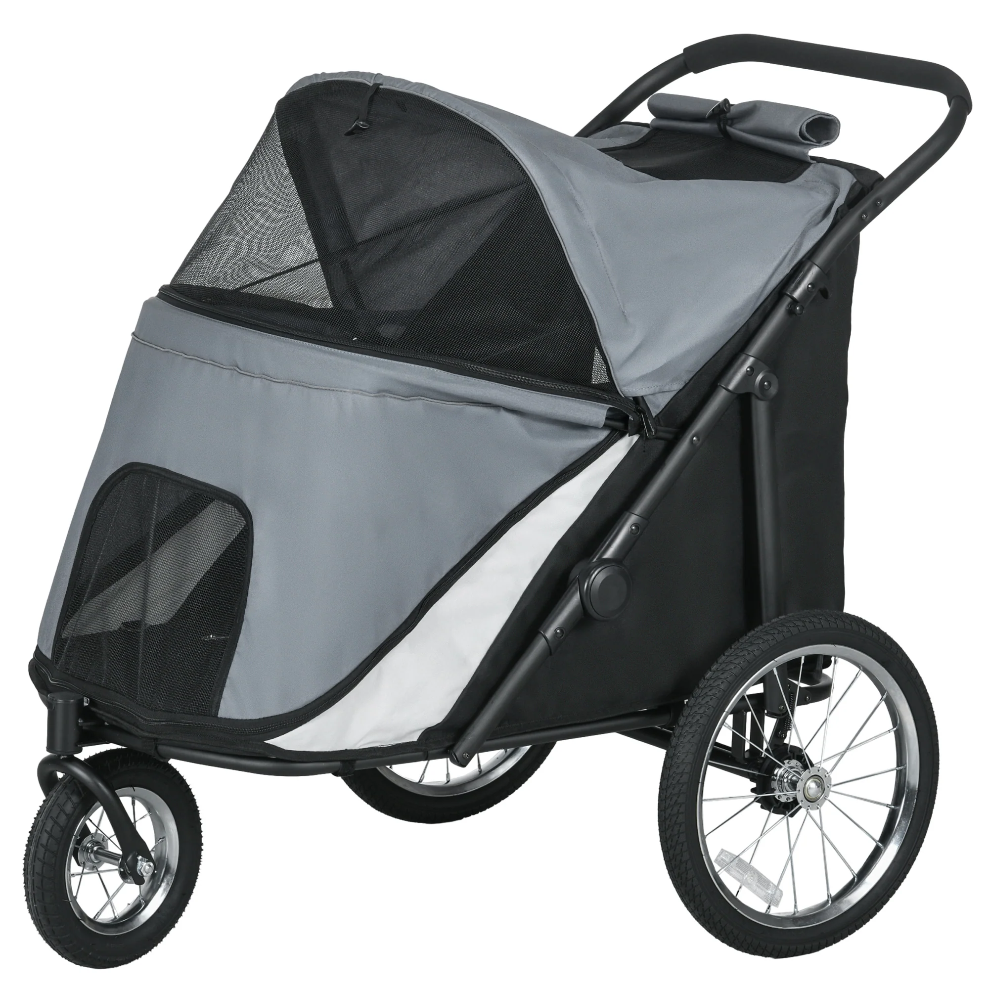 PawHut Hondenbuggy, opvouwbaar, opklapbaar, Ligkussen, Stalen frame, Grijs/Zwart