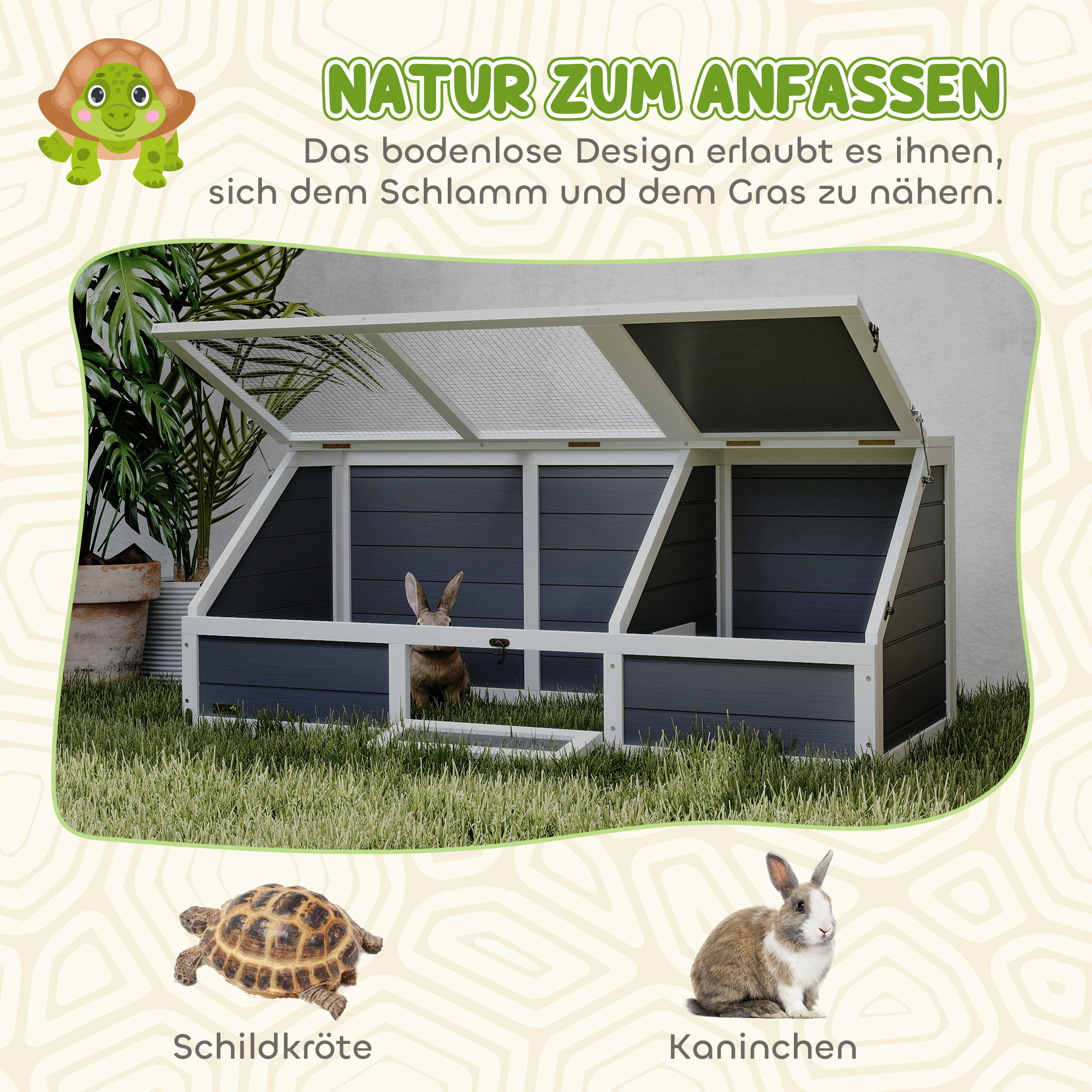Schildpaddenverblijf, Buiten Schildpaddenkooi, Bodemloos Ontwerp, Gemakkelijk te Openen, Lichtgrijs