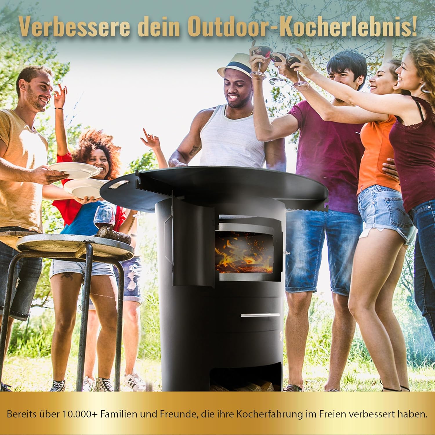 Komplettset – Multifunktionstonne mit 100cm Feuerplatte in 10mm Stärke #2066 – Feuerkorb & Zubehör – A. Weyck Tools Vielseitige Dutch Oven Station, Feuertonne & Grillfass – Hitzebeständig bis 700 Grad