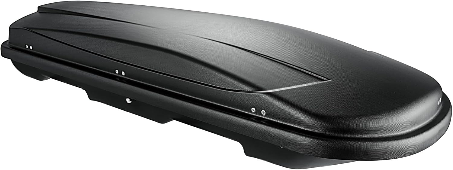VDP Dachbox schwarz Juxt 600 großer Dachkoffer 600 Liter abschließbar + Alu-Relingträger Dachgepäckträger Quick offene Reling im Set Alu kompatibel mit Skoda Superb Kombi ab 2015