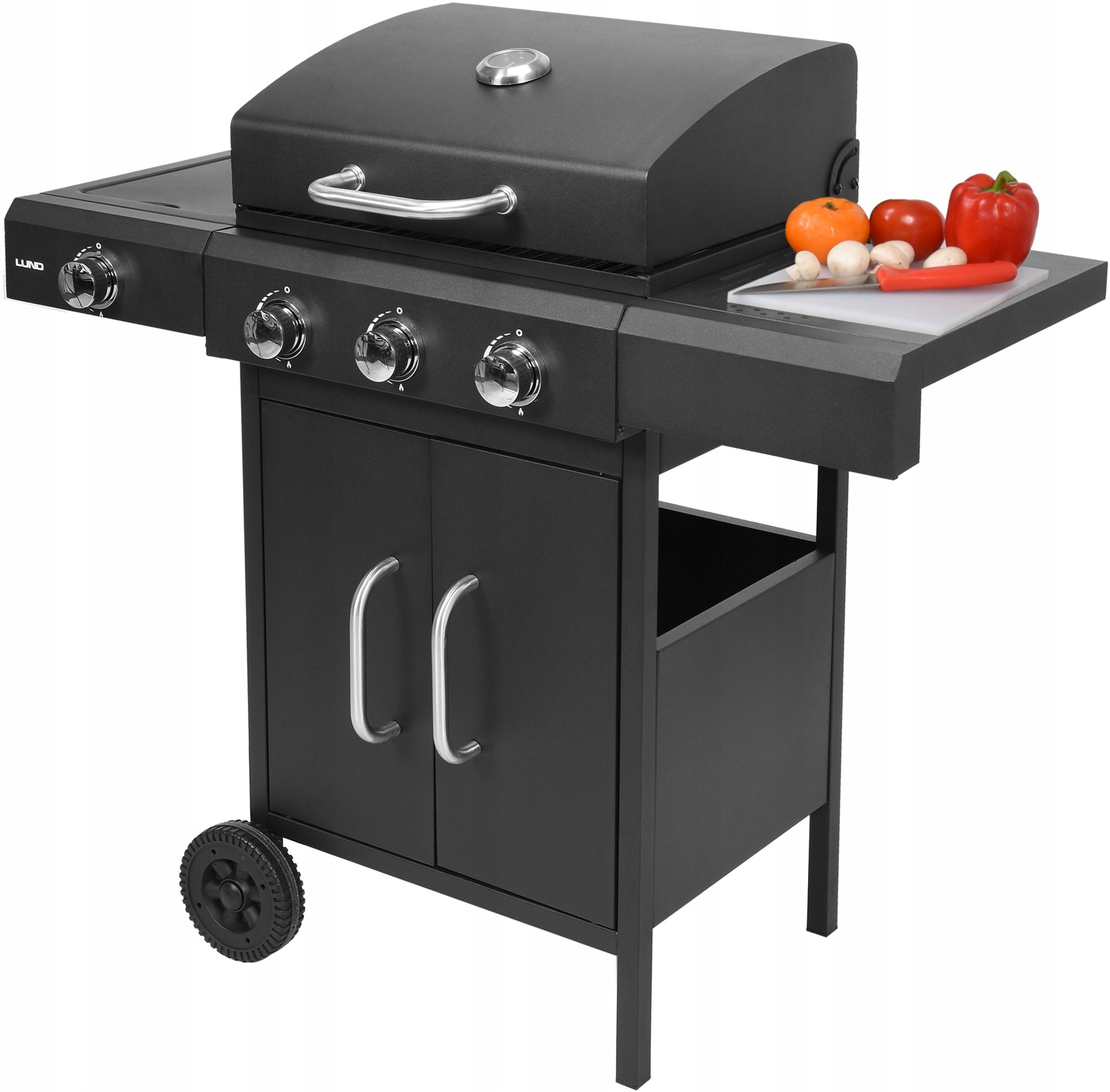GRILL GAZOWY OGRODOWY 3+1 LUND 11,6 KW PALNIK BOCZNY CHROMOWANY RUSZT