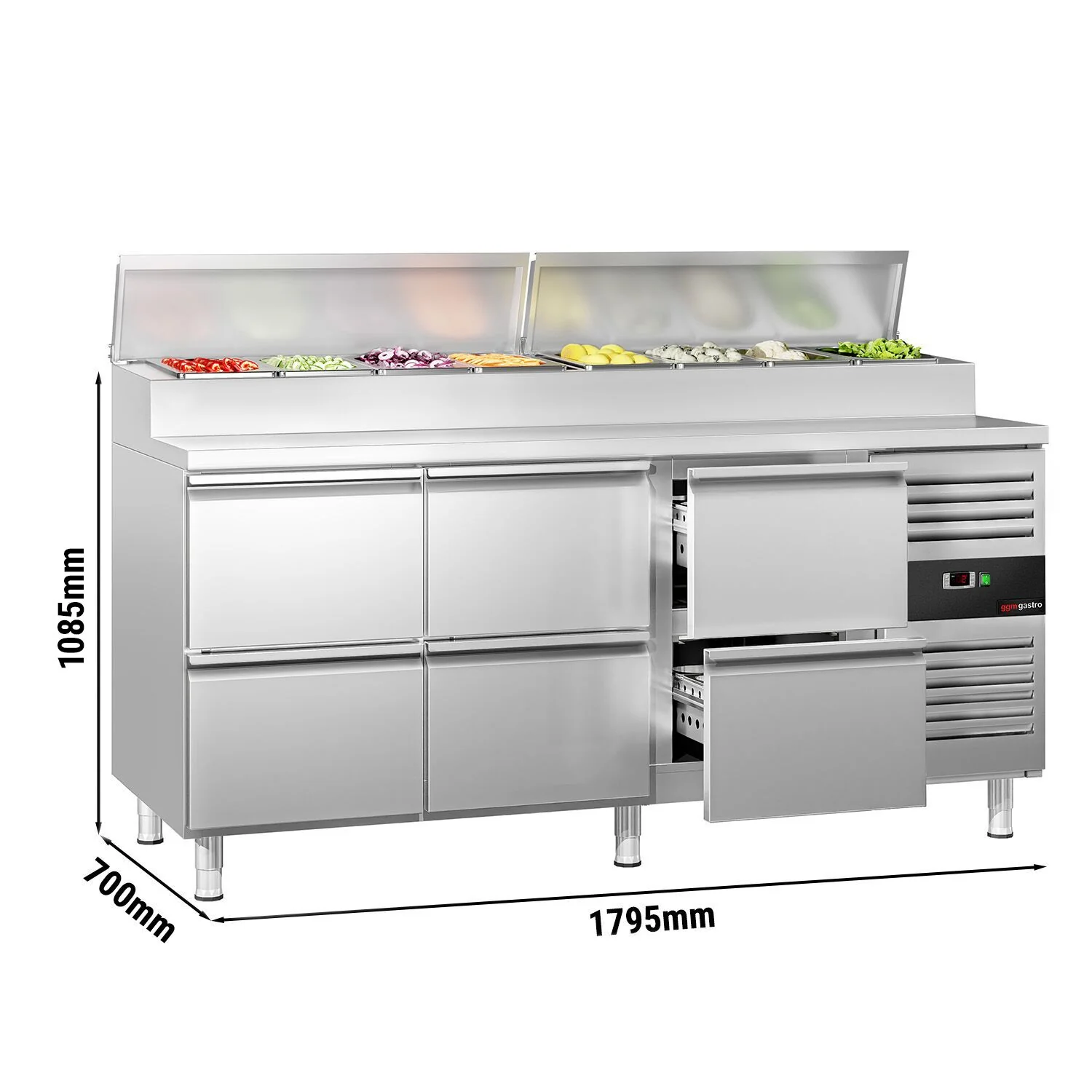 Saladette PREMIUM - 1795x700 mm - 6 skuffer - med lokk - for 8x GN 1/3 beholdere