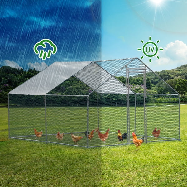 2025 Al Fresco Grote Buiten Hennenhok van Metaal 10 x 10 Voet, Kippenren met Loper voor Eenden en Konijnen, Hennenhuis met Waterdichte Bedekking, Zilverkleurig