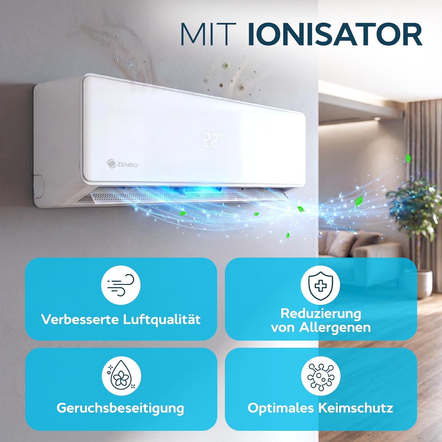 Klimanlage Split Klimagerät Set mit Heizfunktion - 18000 BTU 5,2kW - A++ WiFi/App-Steuerung 4D AirFlow Auto Reinigung inkl. Montagematerial Vorgefüllt R32 Air Conditioner