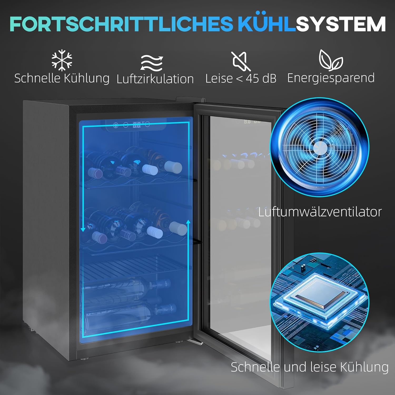 HOMCOM Weinkühlschrank 24 Flaschen, 68 Liter Weinschrank Klein, Getränkekühlschrank Flaschenkühlschrank mit Doppelglas-Tür, 4-16°C, LED-Beleuchtung, Digitalem Touchscreen, Wine Fridge, Schwarz