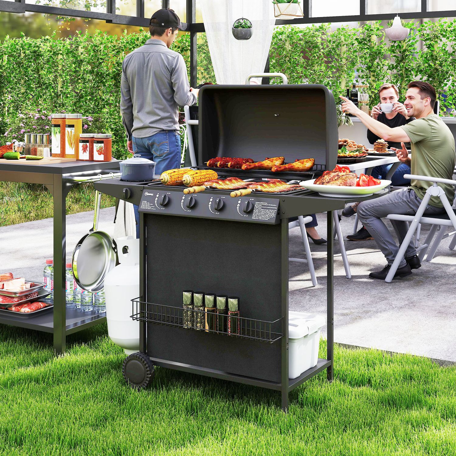 Grill gazowy ze stali ABS 121x54x97 cm - Outsunny. Czarny