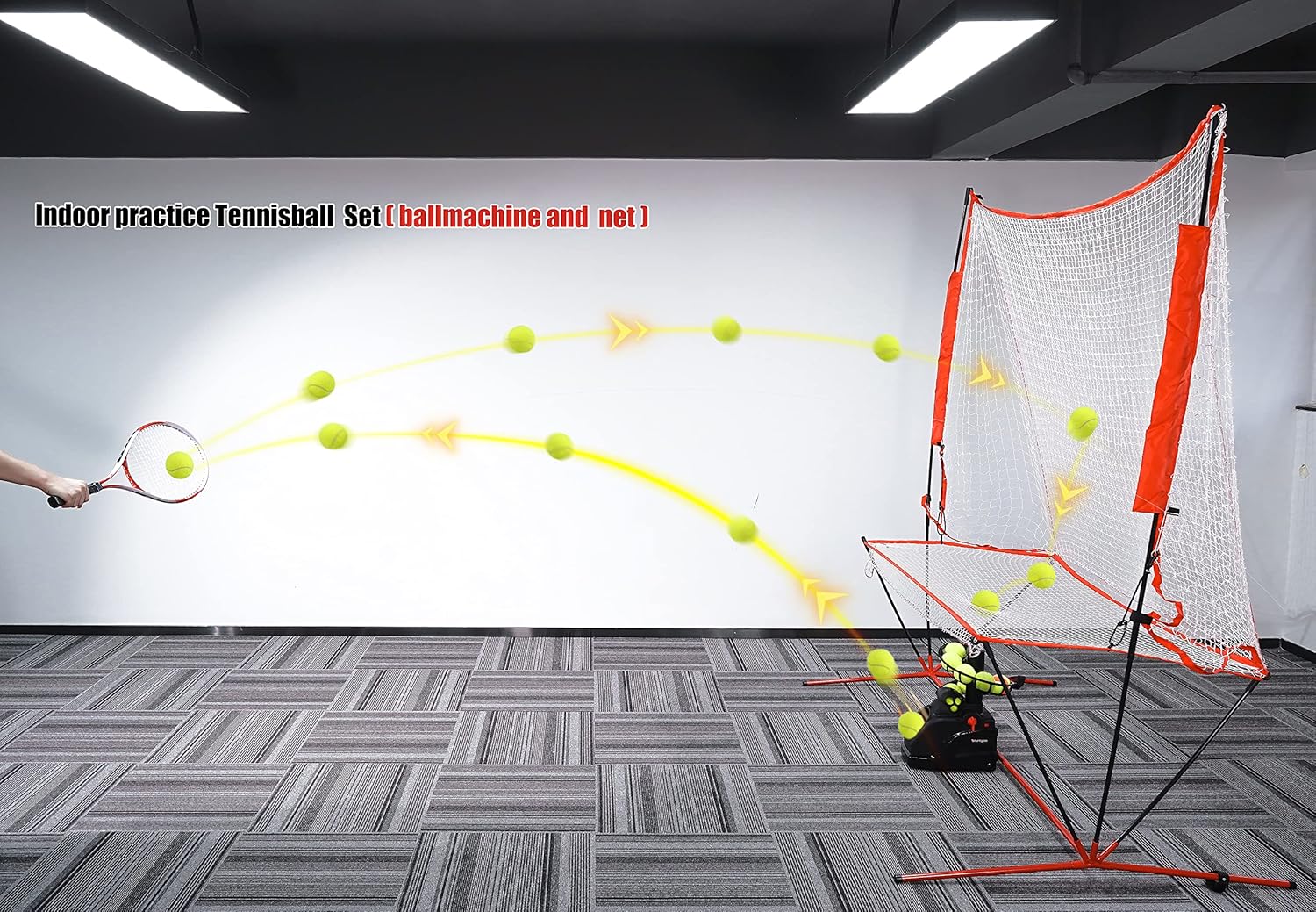 Tennis Maschine Mit Netz (12lb),Pickle bällewurfmaschinen Set für selbsttraining,Anfänger/Kinder/Trainer/Zuhause/Gericht, für alle Stufen/Alter,AC&Batterie&USB-Kabel