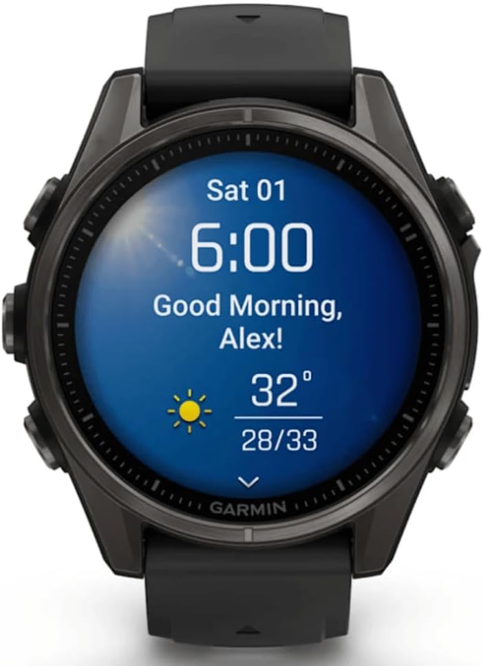 Fenix 8–43 mm, AMOLED, Saphir, Carbongrau, DLC Titan mit schwarz/kieselgrauem Silikon