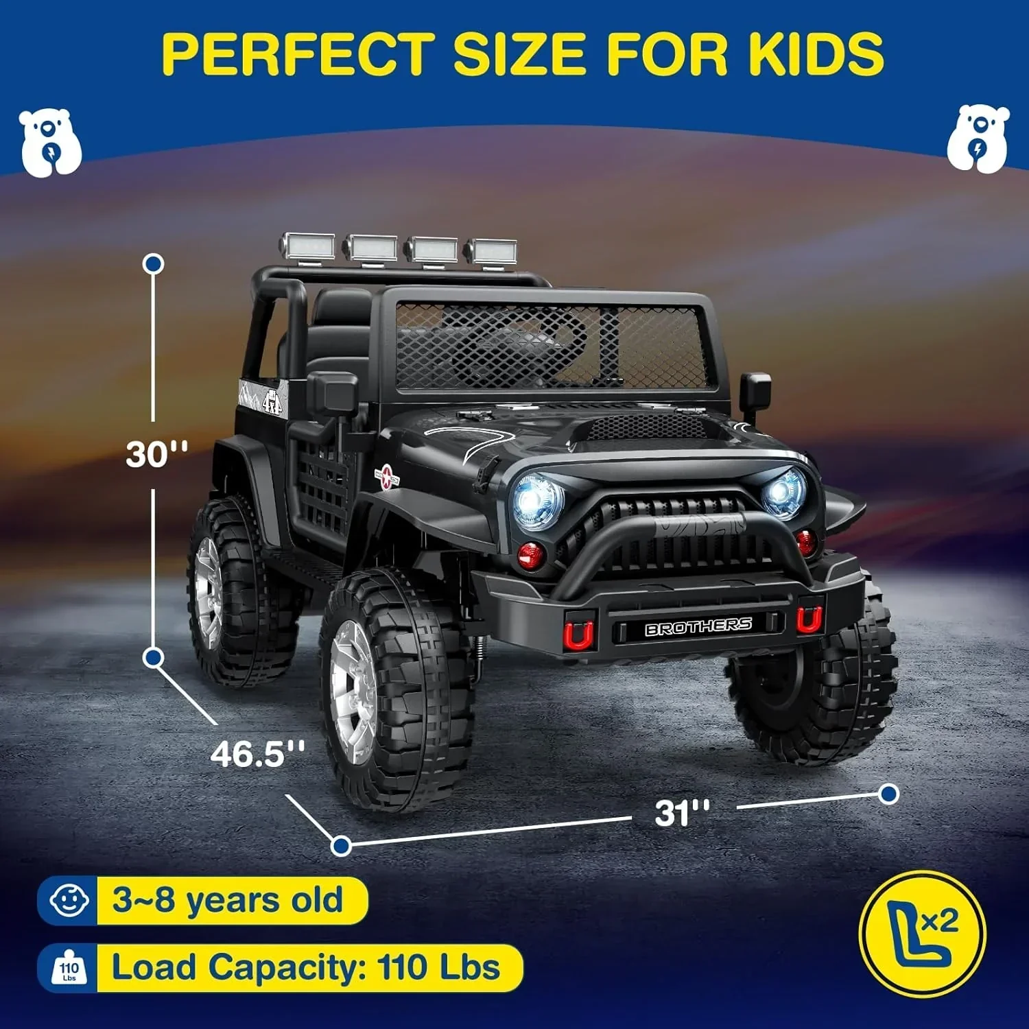 L8 Ride On Car 2 Seater 12V Kids Electric Car Remote Control 4-Wheel Suspension Bluetooth Speaker