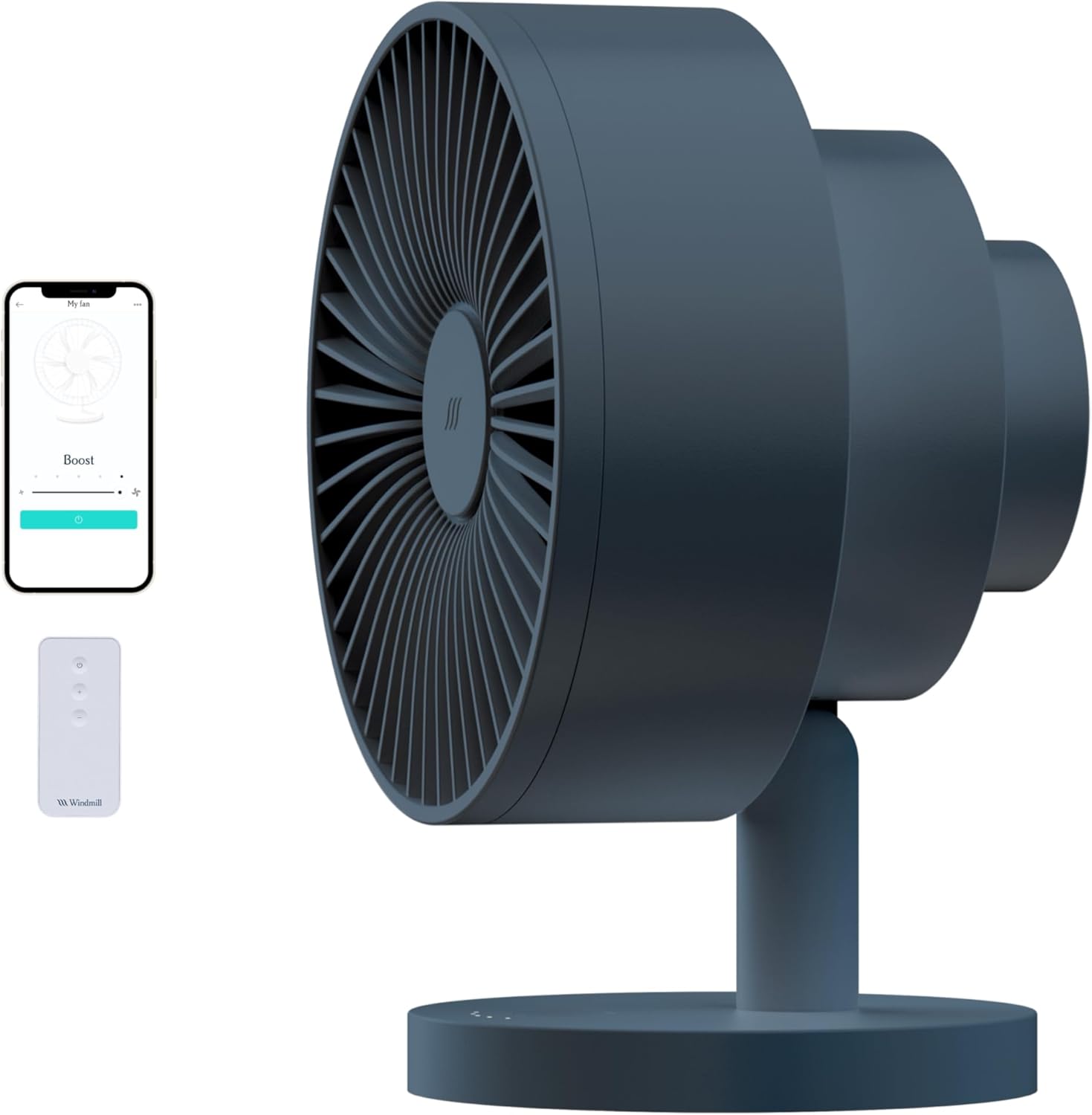 Windmill Amazon Smart-Luftzirkulator und Ventilator mit Fernbedienung und WLAN/App, 18 dB, flüsterleise und dreischichtiger Luftstrom, Farbe: Marine