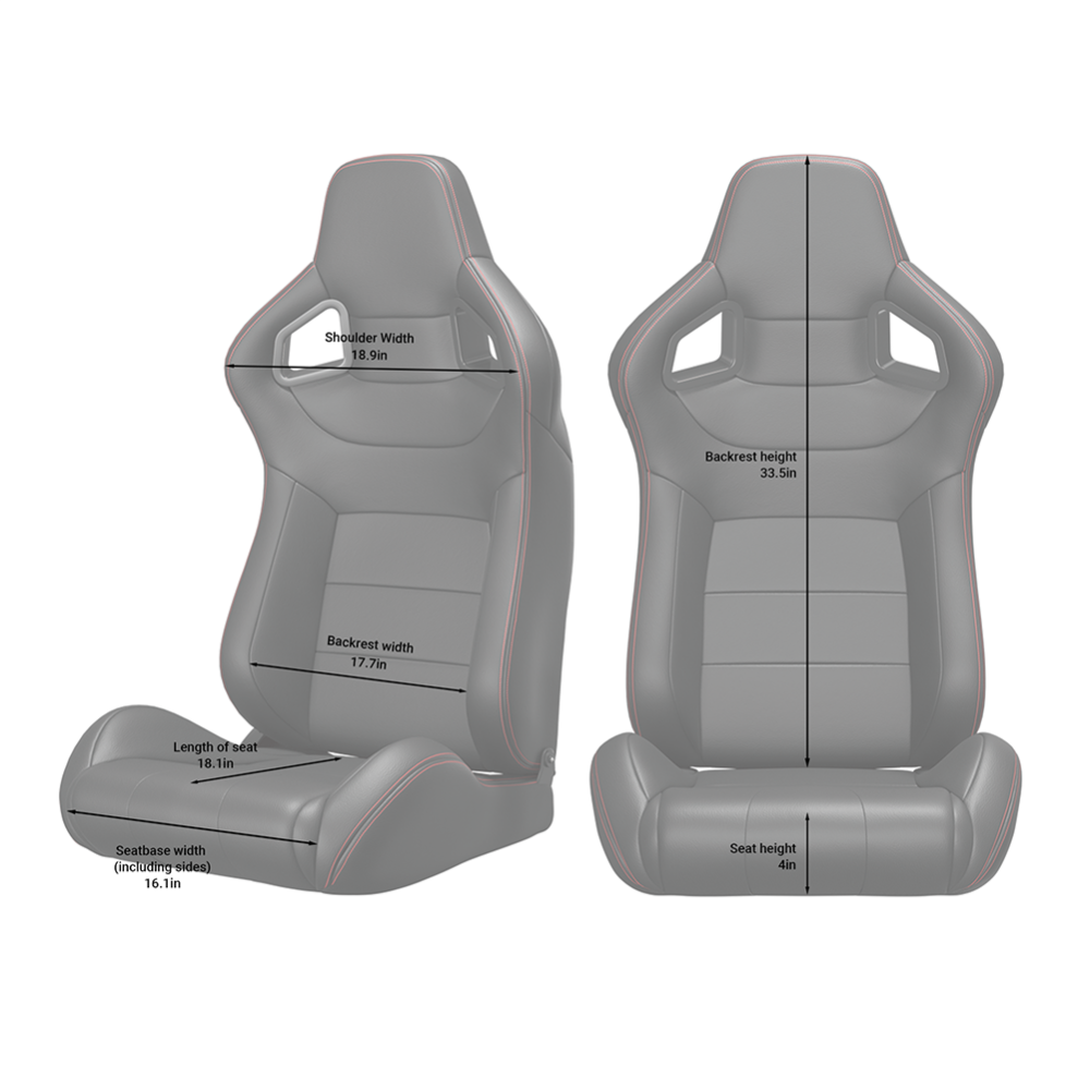 2025 Set van 2 Universele Racestoelen met Rode Stiksels, Rood PVC Kunstleer, Rugleuning met Carbon Afwerking, Verstelbaar en Reclinable (Bevestigingsbeugels niet inbegrepen) ?C Verpakking met 2 Stuks