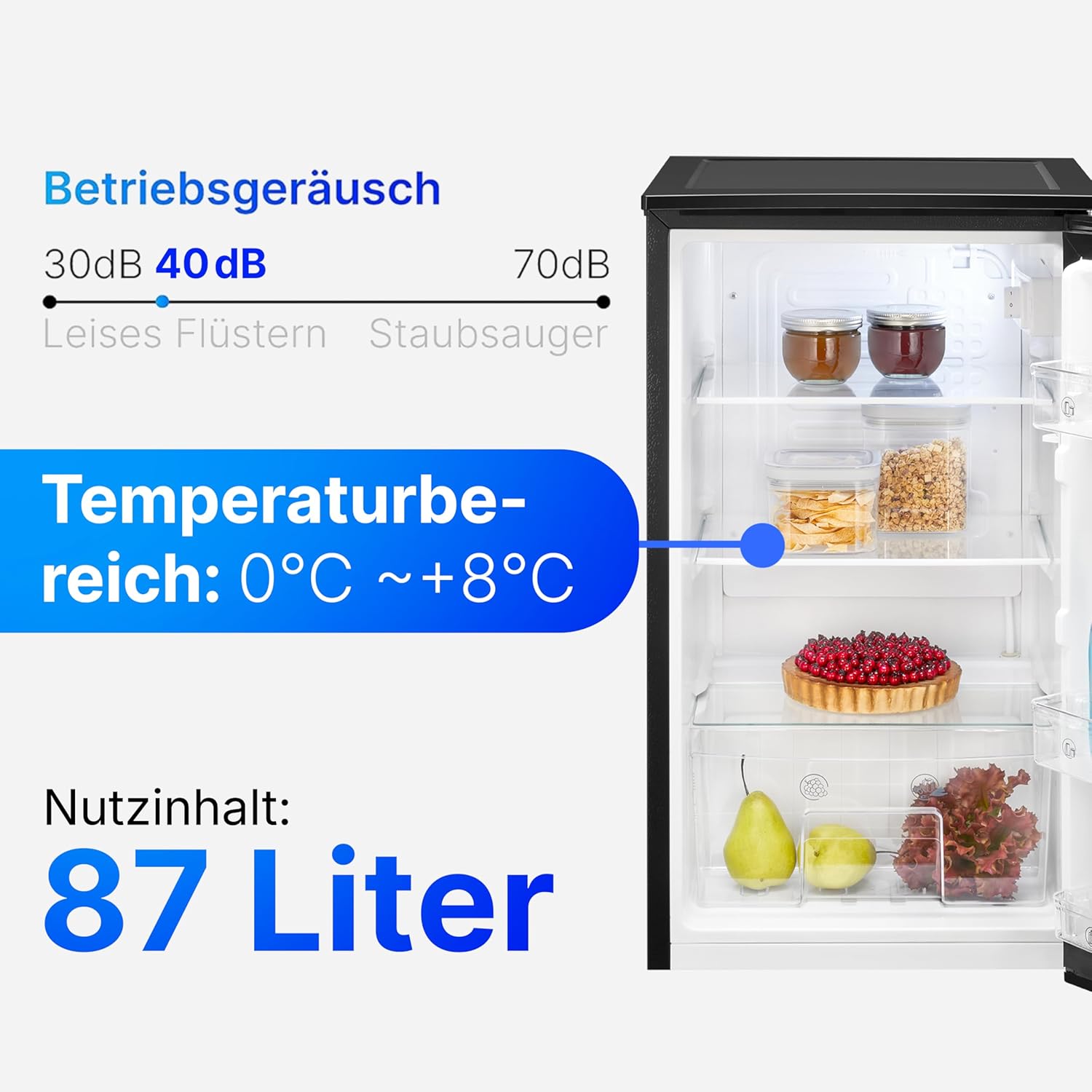 Bomann Kühlschrank ohne Gefrierfach 87L energieeffizient, leise  und  kompakt 0°C-8°C, stufenlos regelbar 3 Ablagen  und  Gemüsefach Türanschlag wechselbar Standardkühlschrank VS 7255 schwarz