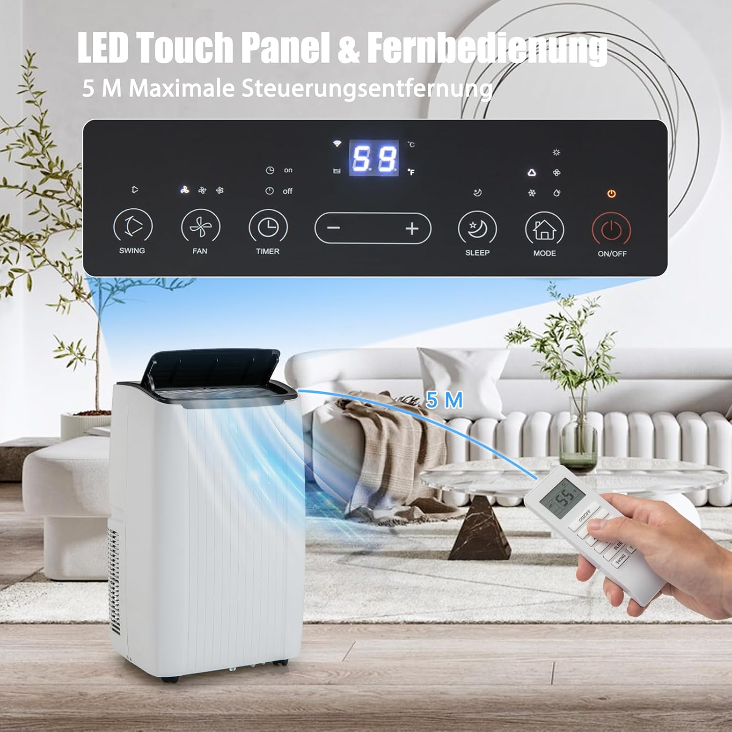 GOPLUS Klimaanlage mit Abluftschlauch, mobiles Klimagerät | 5 in 1: Kühlen, Heizen, Entfeuchten, Belüften, Auto | Schlafmodus | App Steuerung | 1-24H Timer | für Räume bis zu 42㎡ (12000 BTU)
