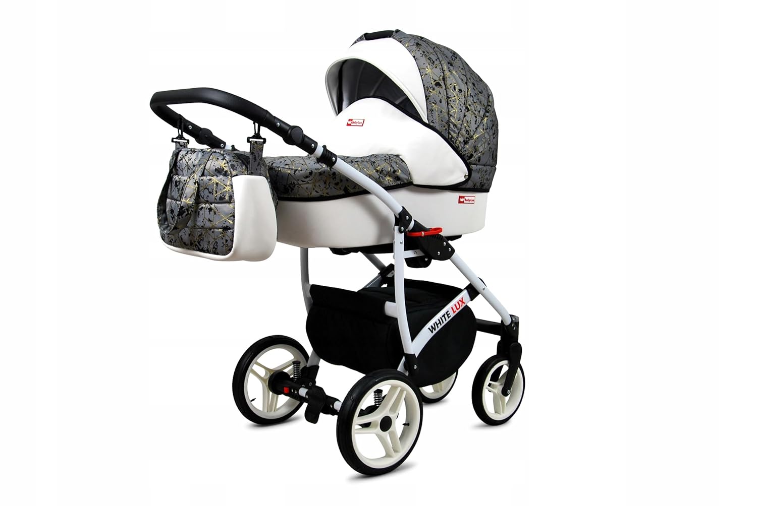 BabyLux® Bambimo Kinderwagen Set 3 in 1 - White Lux - incl. Babywanne, Buggy Sportsitz, Auto-Babyschale - Autositz - Kinderwagenset - Kombikinderwagen mit Wickeltasche, Regenschutz usw.
