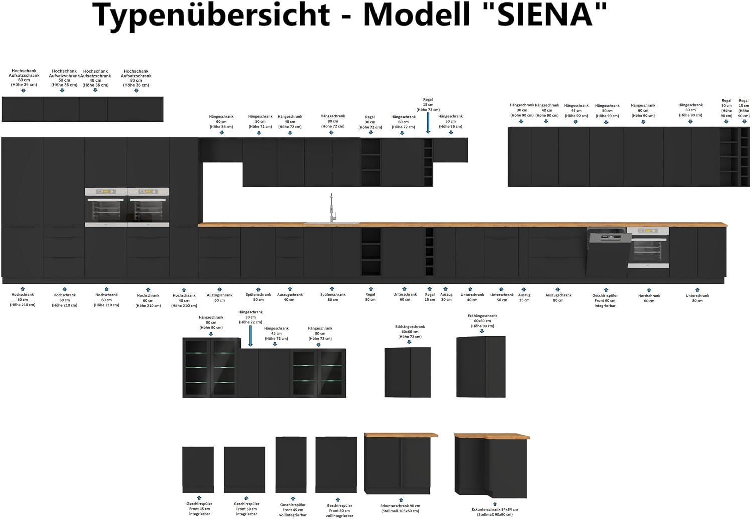 Kuechen-preisbombe Winkelküche Siena + Monza 350x290 cm Küchenzeile Eckküche Küche XL Stauraum